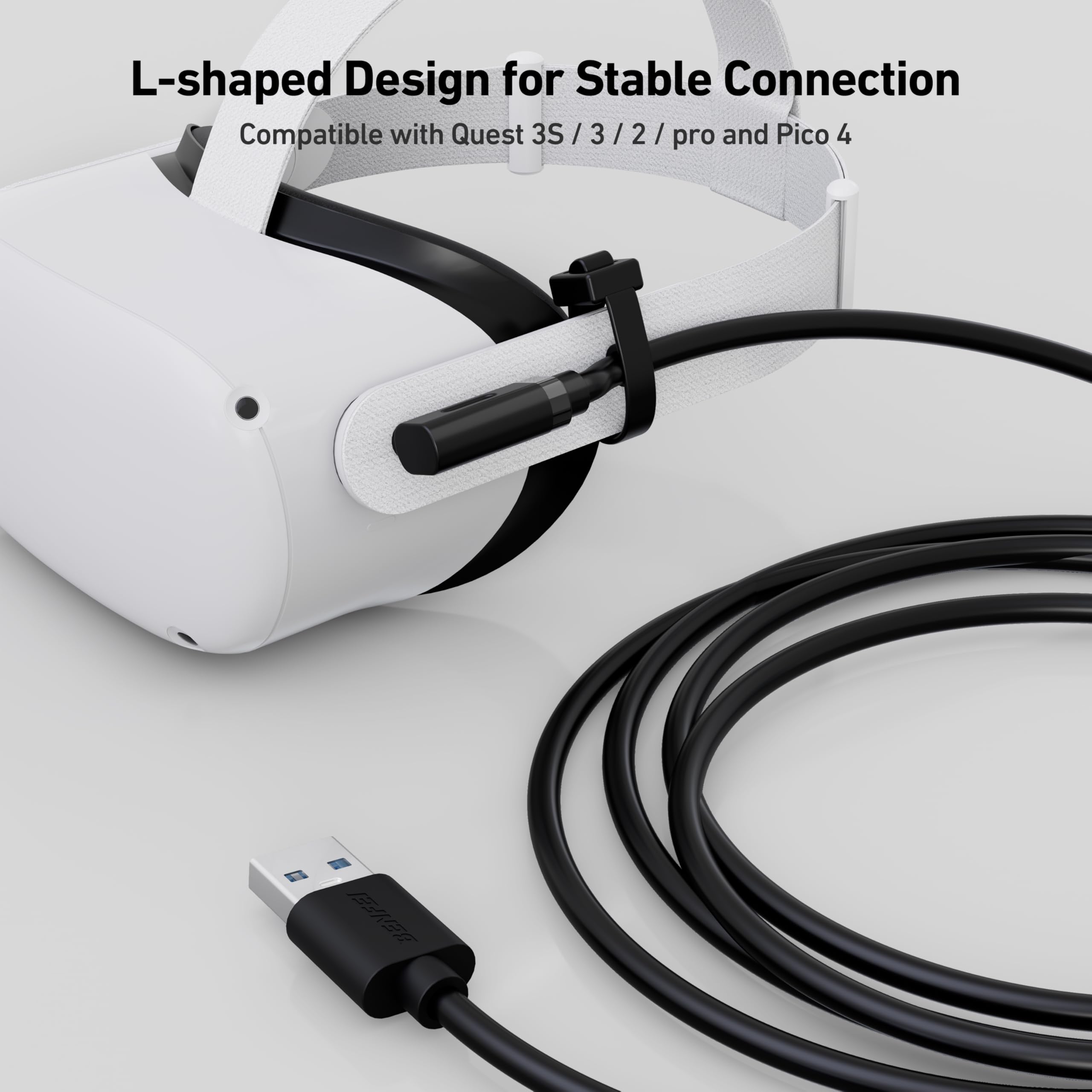 BENFEI Link Cable 16 FT Compatible with Oculus/Meta Quest 3, Quest2/Pro/Pico 4 Accessories and PC/SteamVR, High Speed PC Data Transfer, USB 3.0 to USB C Cable for VR Headset