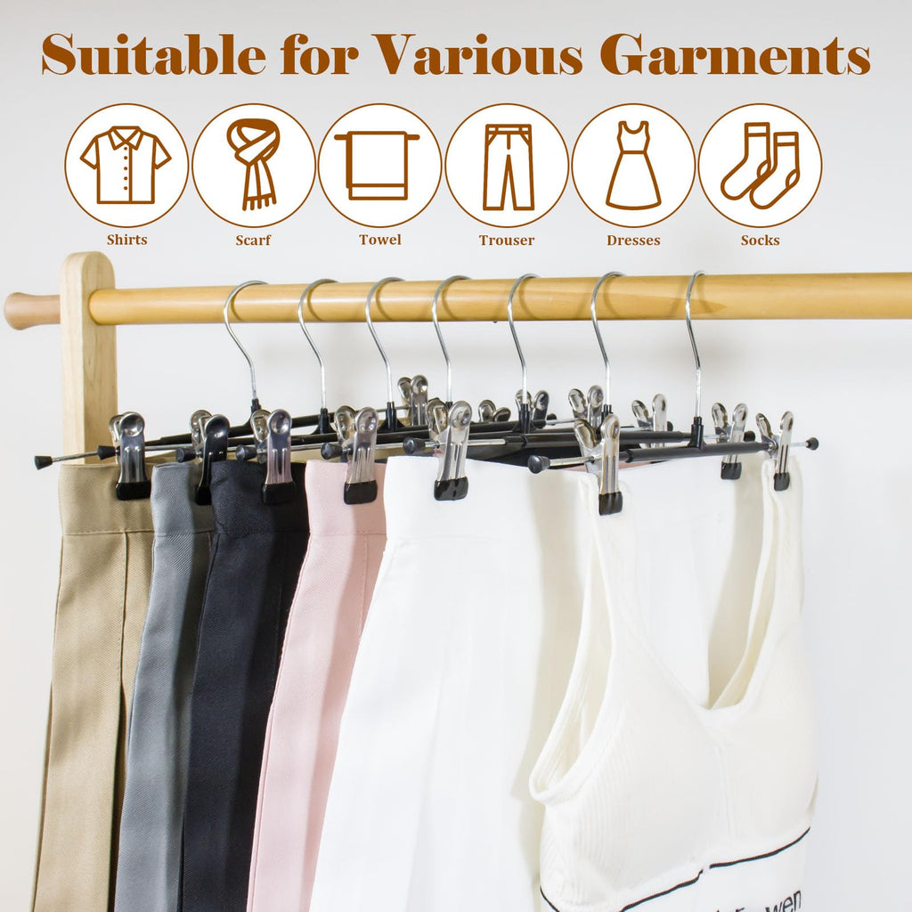 SOULNAMAN Pants Hangers with Clips, 20 Pack Pants Hangers, Adjustable Clothes Hangers, Space Saving Skirt Hanger,360° Swivel Hook Non-Slip for Pants,Skirts,Socks, Adjustable Skirt Hangers for Women