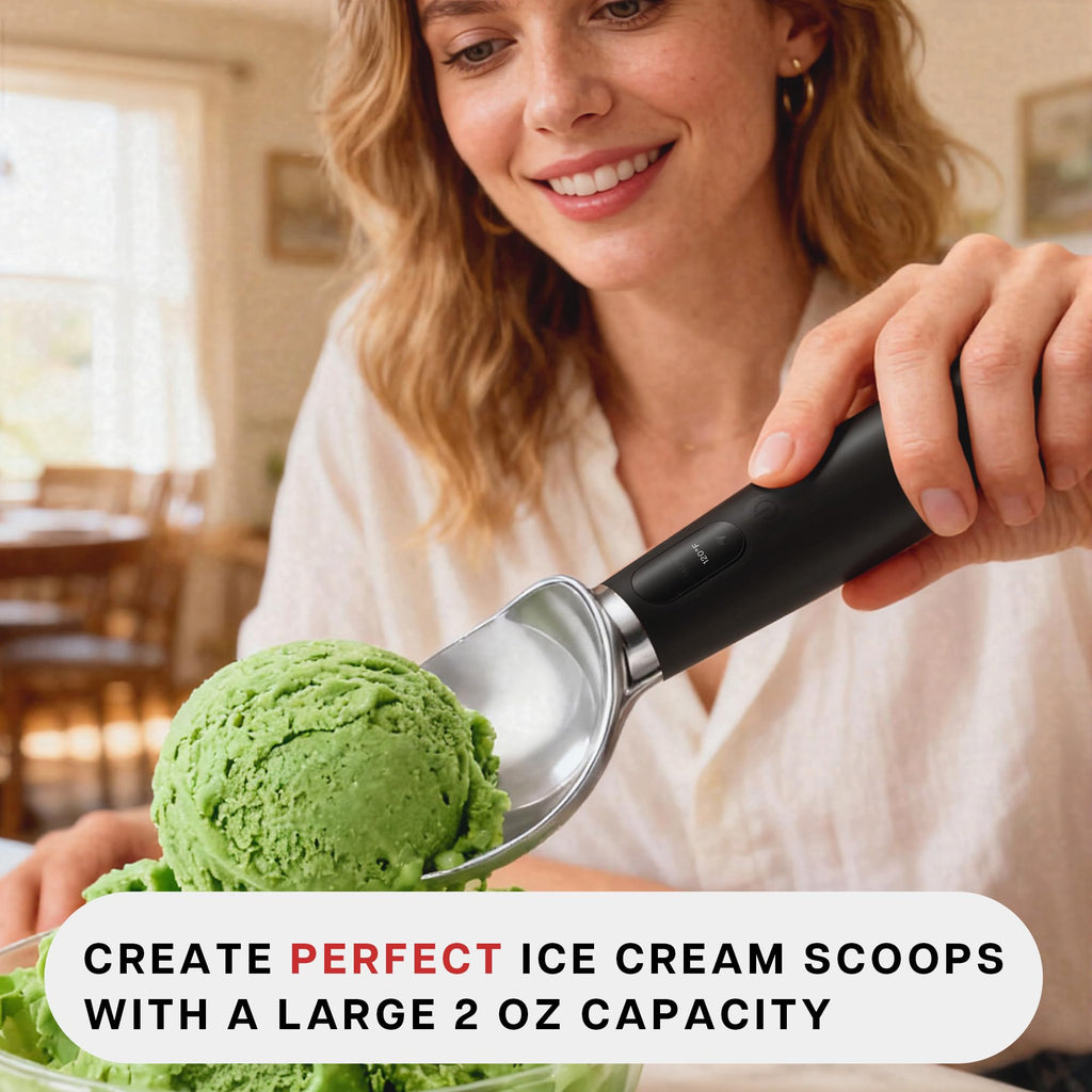 VRAIKO Heated Ice Cream Scoop | Warming Icecream Scooper with 3-Level Adjustable Heats - 120/140/160℉, LED Display, 2600mAh Capacity, Rechargeable | for Hard Ice Cream and More (Black)