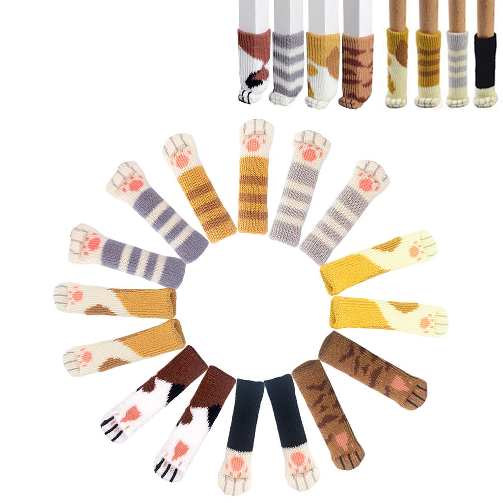 32PCS (8 Sets) Chair Leg Protectors Fancy Cat Paw Socks Non Slip Chair Leg Feet Socks, High Elastic Furniture Socks Pads, Fit Furniture Feet Girth from 2.3" to 7.1", Knitted Furniture Cups