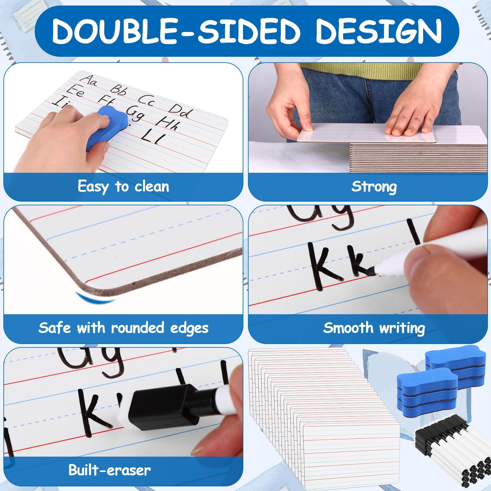 18 Pack Dry Erase Lapboards with Lines 6 x 9 inch Double Sided White Boards with 18 Black Markers 6 Erasers Small White Dry Erase Boards for Learners Teacher Office Supplies Home Group Activities