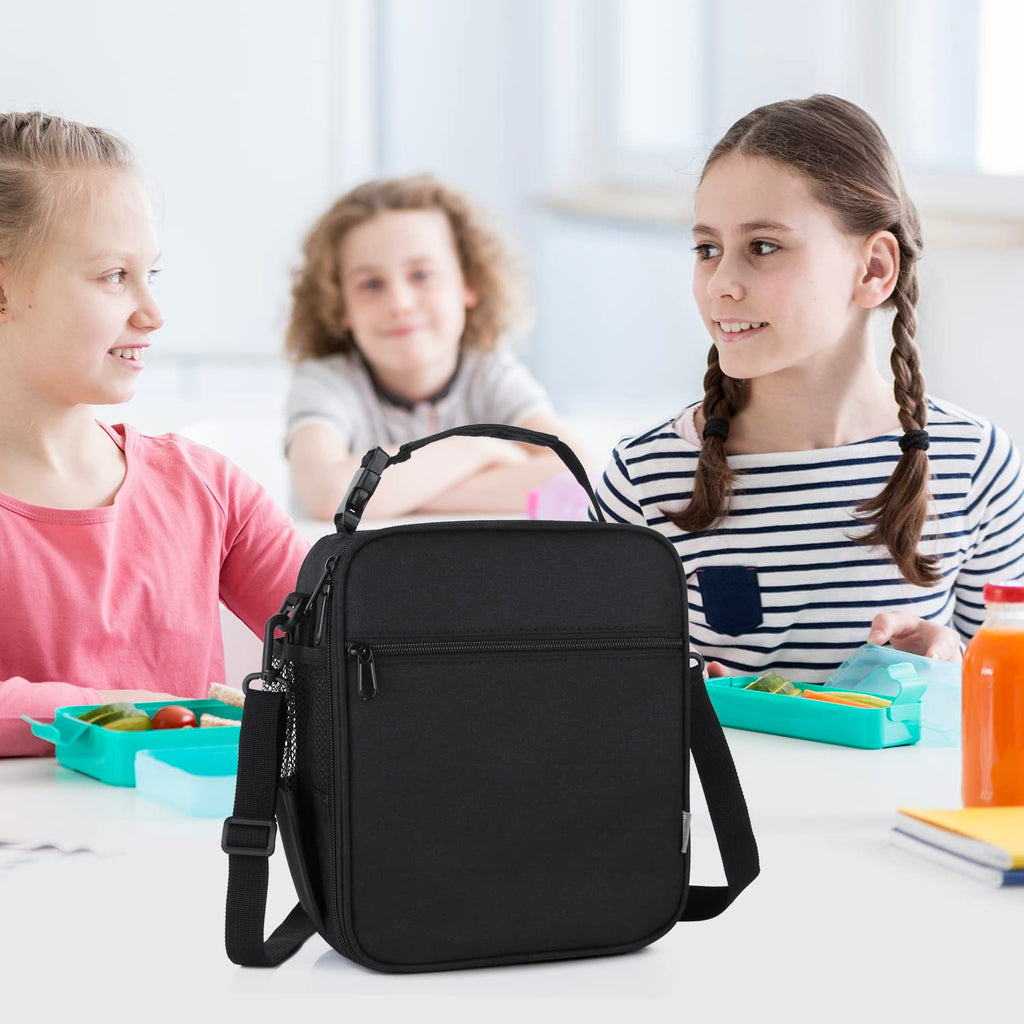 hombrima Kids Insulated Lunch Box Bag, Thermal Picnic Cool Bags with Adjustable Strap for Adults Children Women Men Boys Girls School Work(Black)