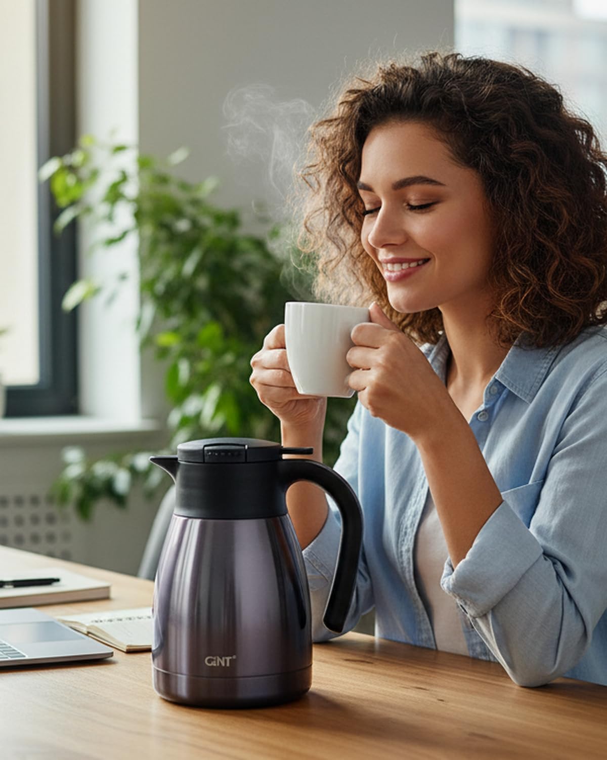 GiNT 1L/34Oz Thermal Coffee Carafe for Keeping Hot - Insulated Stainless Steel Carafe for Hot Liquids, Double Walled Vacuum Beverage Dispenser, 12 Hours Hot (Purple, 1L)