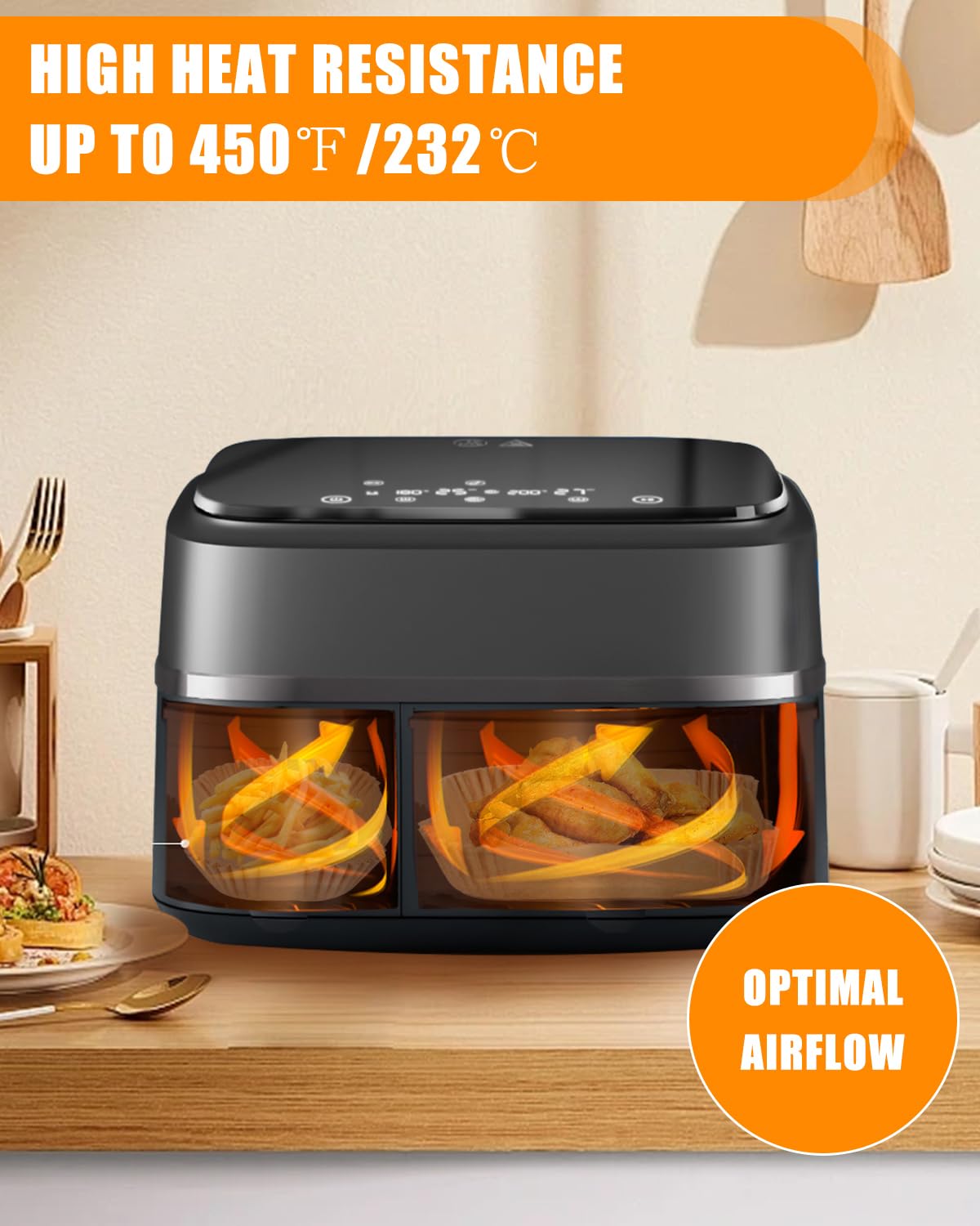 120PCs Air Fryer Parchment Paper Liners for Philips Dual Basket Air Fryer 3000 Series(NA350/00) 9.5 Quarts, 60Pcs 3L & 60PCs 6L Liners, Nonstick Airfryer Disposable Baking Accessories, Free of Bleach