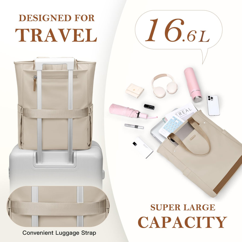 GOLF QUALITY Convertible Laptop Backpack for Women Men Carry on Tote Backpack Teacher Bookbag for College Work Nurse Travel Leisure,16 Inch,Apricot
