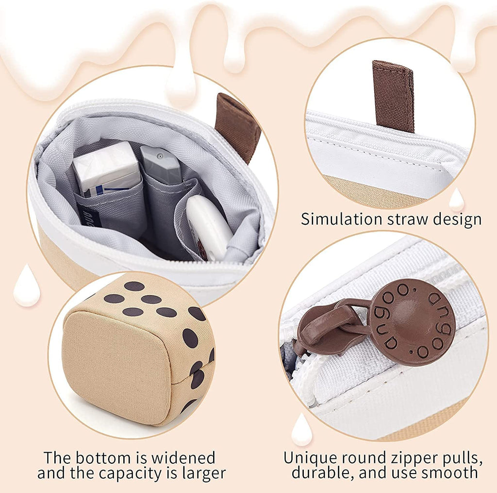 2 Pack Cute Pencil Case Standing Pen Holder Standing Pencil Case Cute Telescopic Kawaii Stationery Pouch Makeup Cosmetics Bag for School Students Office Women Teens Girls Boys,Pink&Brown