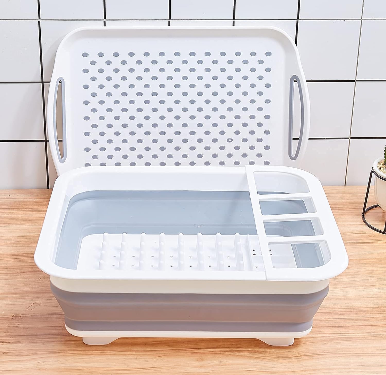 Collapsible Dish Rack and Drainboard Set Foldable Dishes Drying Racks Portable Drainer Dinnerware Organizer Folding Tableware Storage Cutlery Rack for Kitchen Counter RV Camper Accessories