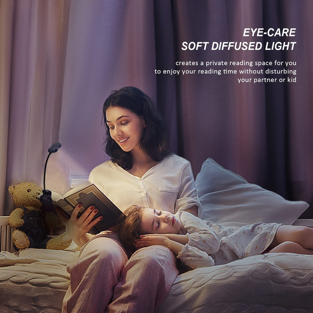Merisky Rechargeable Book Light, LED Clip on Reading Light for Book in Bed, 3 Color 3 Brightness, Up to 60 Hours Eye Care Reading Lamp, Warm & White, Perfect for Bed Headboard & Travel