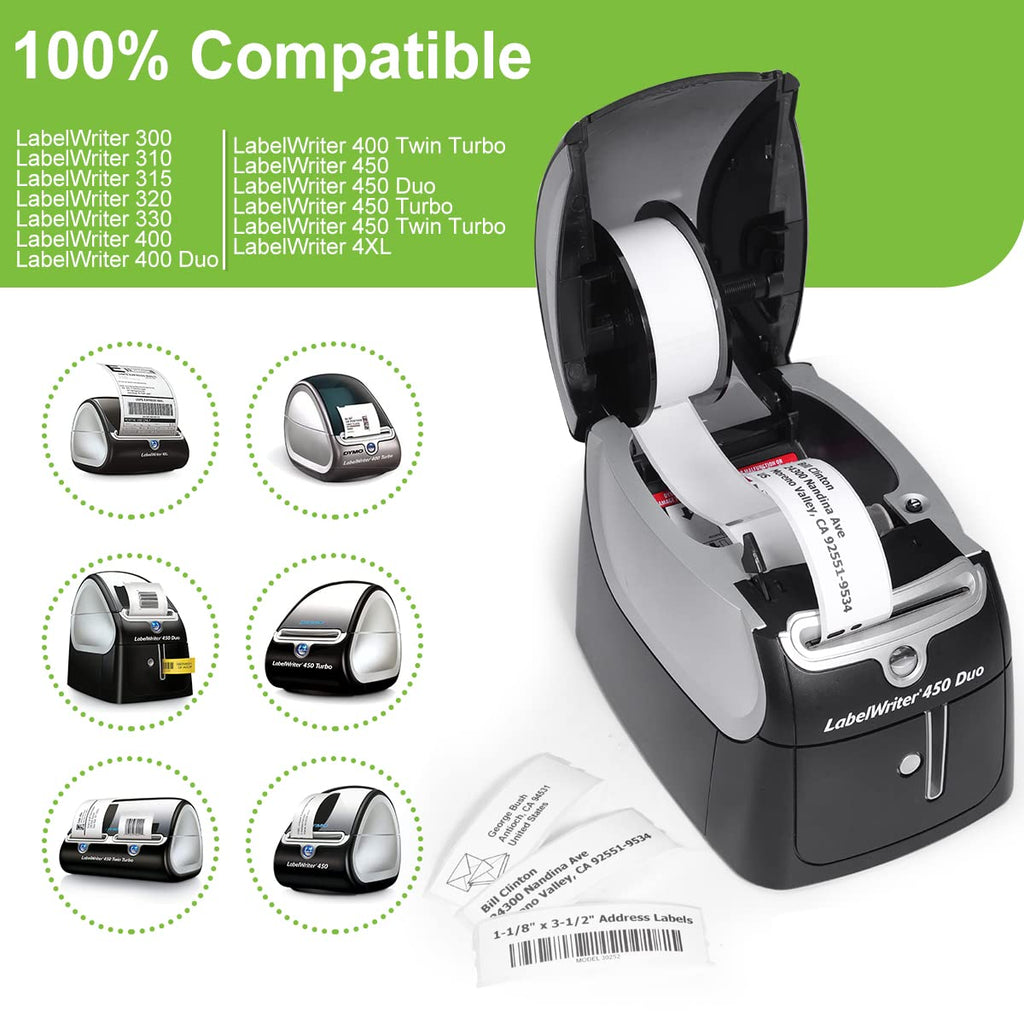 MarkDomain 30252 Compatible with DYMO 30252 1-1/8" x 3-1/2" (28 x 89 mm) Return Address Barcode Shipping Labels, Work with DYMO Label Writer 450, 450 Turbo, 4XL Label Printers, White, 10 Rolls of 350