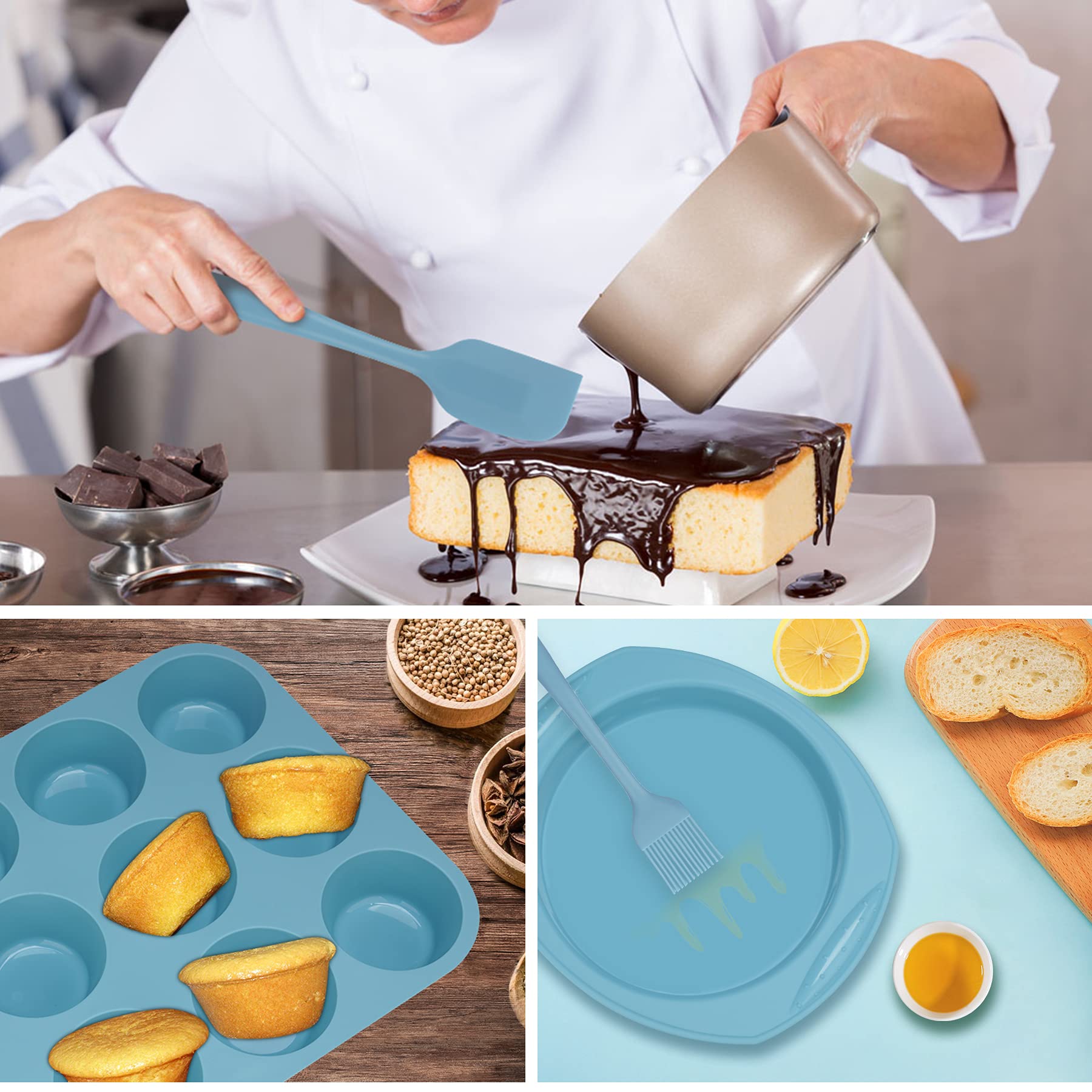 Economical 7in1 Nonstick Silicone Baking Cake Pan Cookie Sheet Molds Tray Set for Oven, Heat Resistant Bakeware Suppliers Tools Kit for Muffin Loaf Bread Pizza Cheesecake Cupcake Pie Utensil