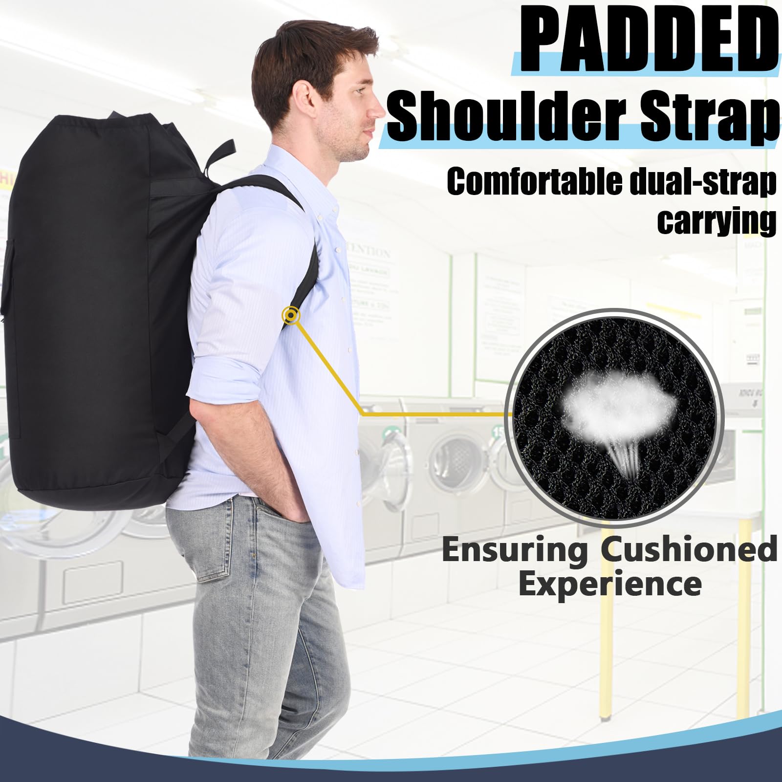 Laundry Bag Backpack 115L, College Laundry Backpack with Straps, Laundry Bags Extra Large Heavy Duty, Large Laundry Hamper Bag for College Students, Dirty Clothes Bag for Dorm, Apartment, Laundromat