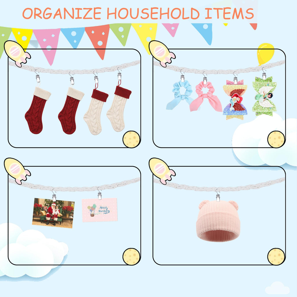 2Pcs Stuffed Animals Storage Chain 80" Hanging Organizer with 40 Metal Clips Stuffed Animal Display Holder Macrame Stuffed Animal Chain Decor Hanger for Nursery Playroom Wall Corner
