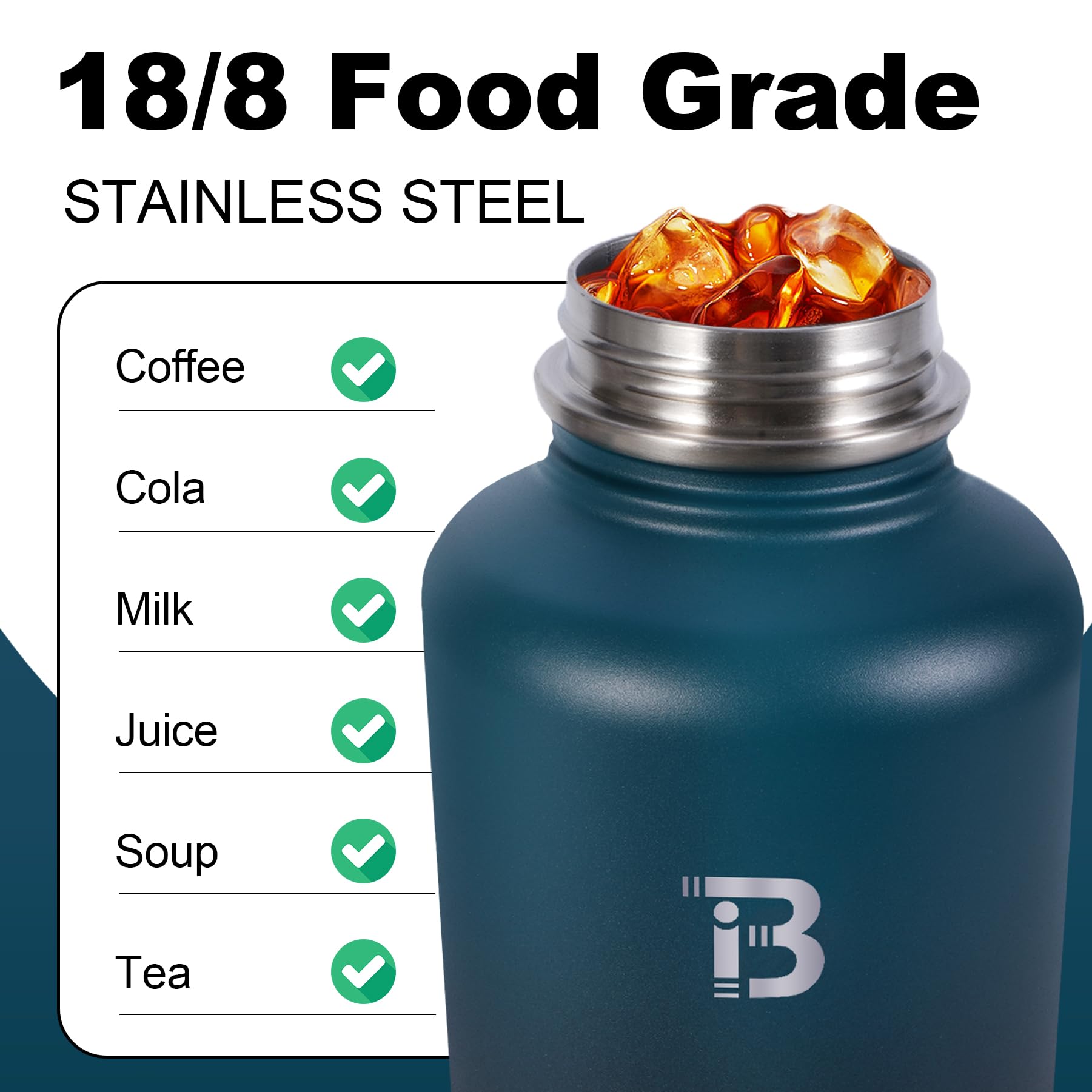 TOPBADE Insulated Water Bottle 64 oz, Double Wall Vacuum Stainless Steel (Cold for 48 Hrs), Leak Proof & BPA-Free, Half Gallon Water Flask Jug with Paracord Handle & Straw Spout Lids