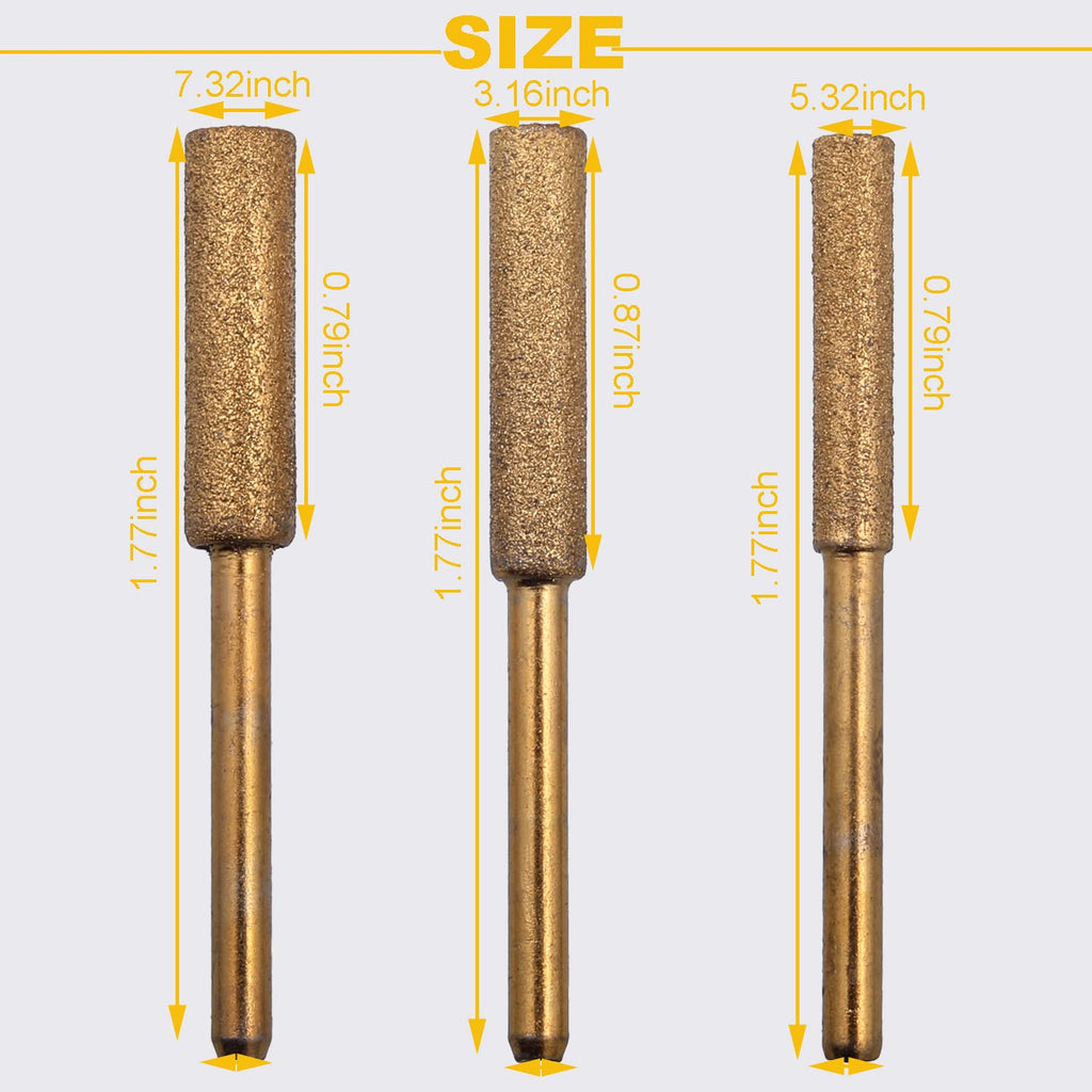 AOKLIT 30 pcs Diamond Chainsaw Sharpener 1/8" Shank,Titanium Plated Burr Stone File in 3 Size Diamond Sharpening Wheels Chainsaw File for Electric Chain Saw. (5/32 inch, 3/16 inch, 7/32 inch)
