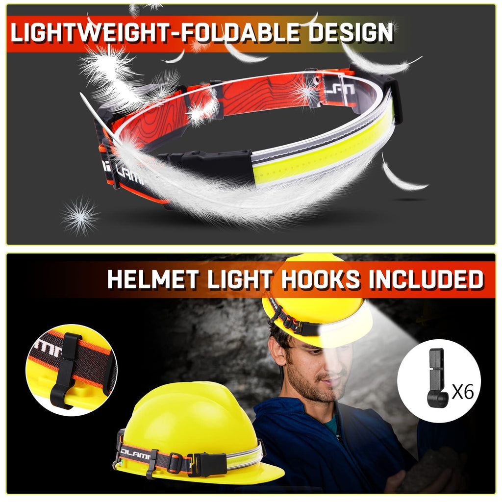 Headlamp Rechargeable 2 Packs,1500 Lumen 6 Modes LED Headlamp with Tail Red Light(Individual Control),Wide Beam Illumination Waterproof Lampe Frontale,Head Lamp for Running Hardhat Headlight