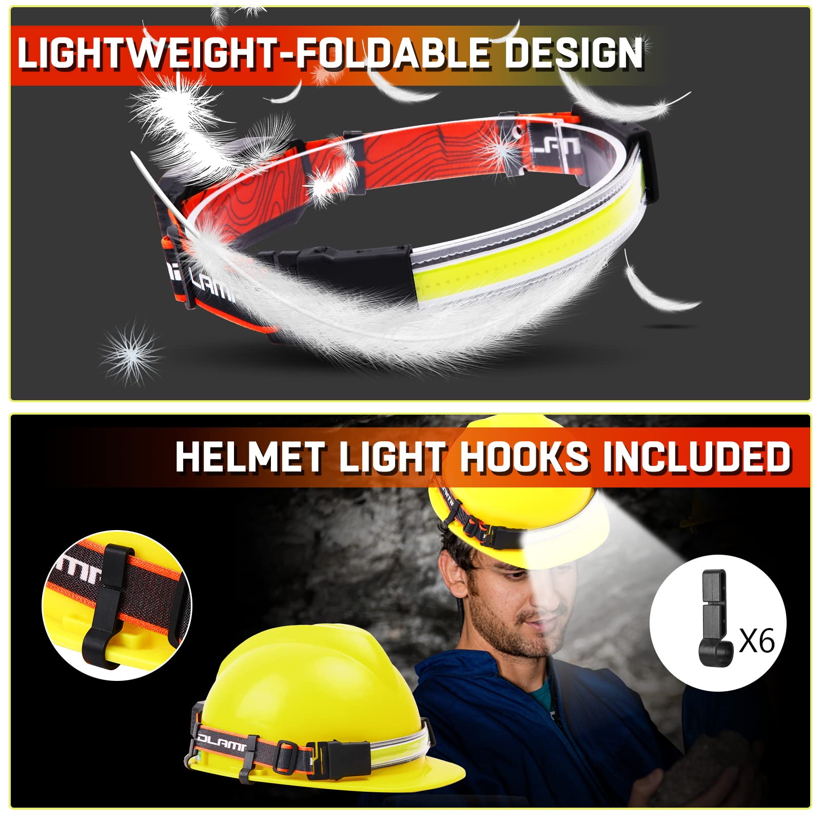 Headlamp Rechargeable 2 Packs,1500 Lumen 6 Modes LED Headlamp with Tail Red Light(Individual Control),Wide Beam Illumination Waterproof Lampe Frontale,Head Lamp for Running Hardhat Headlight