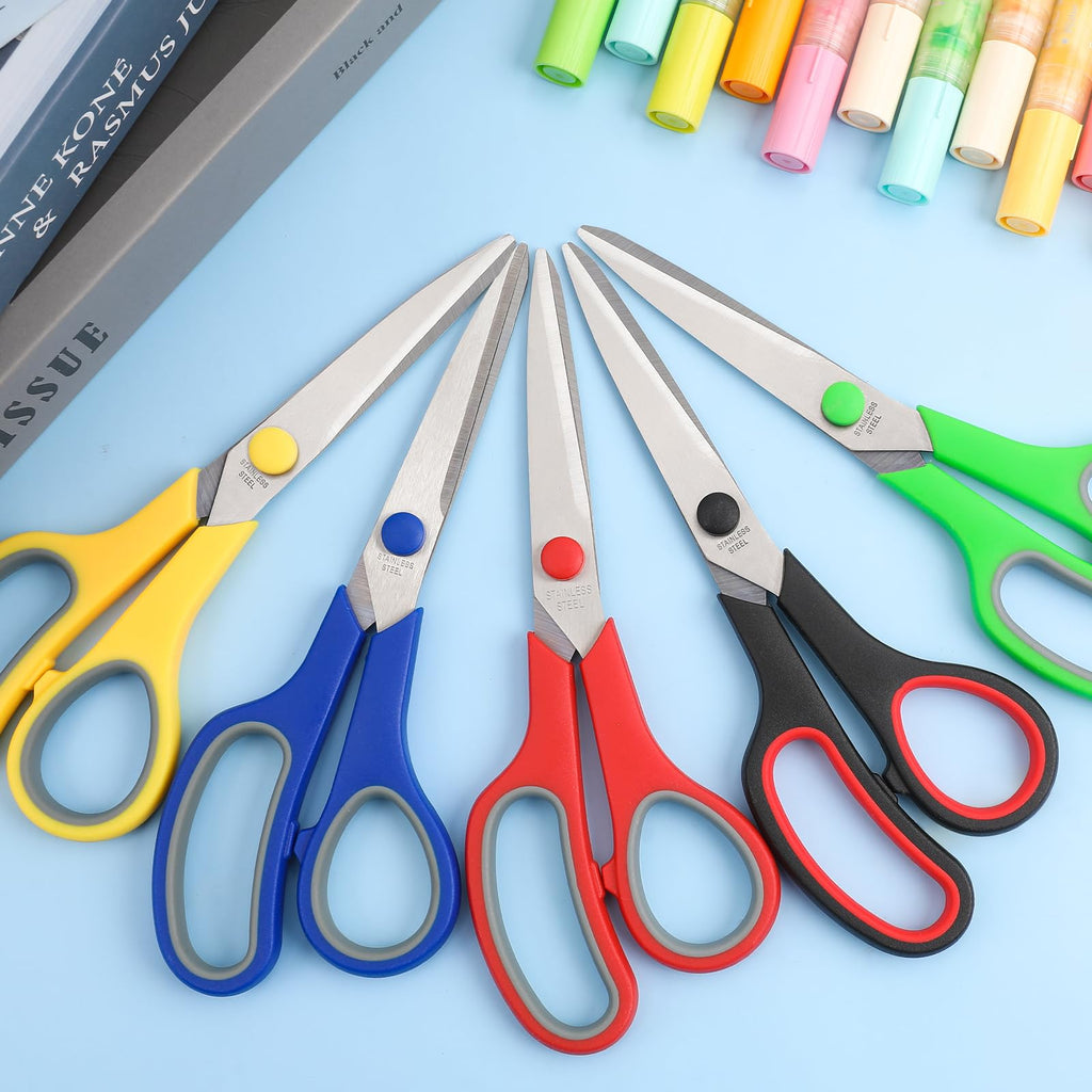 Scissors Bulk 24-Pack, BURVAGY 8" Scissors All Purpose Heavy Duty Sharp Scissors for Office School Home Stainless Steel Blades Safety Soft Grip Handles,Right/Left Handed Scissors