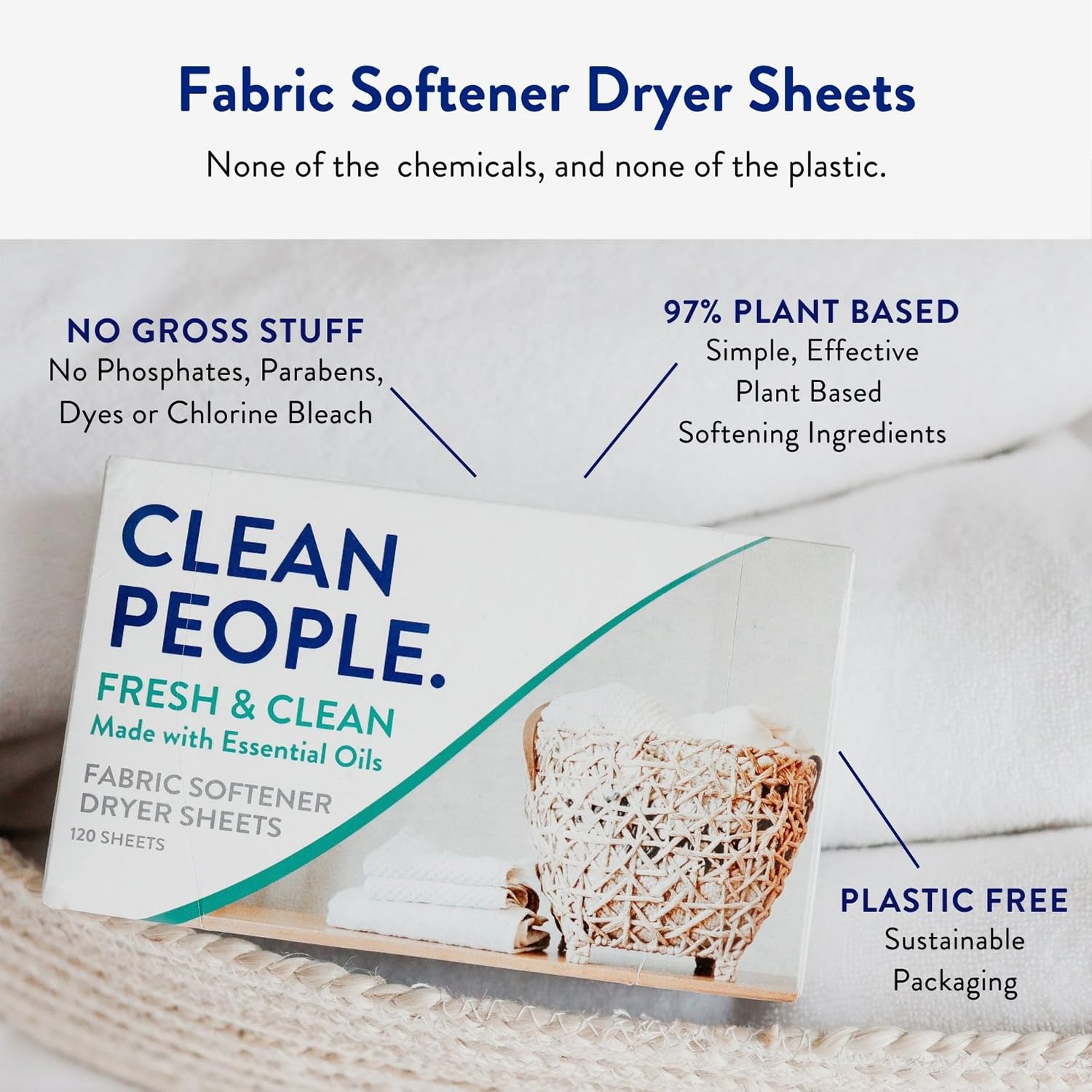 The Clean People Fabric Softener Sheets - Dryer Sheets - Softens & Removes Static Cling - Vegan Laundry Softener, Essential Oils - Fresh Scent 240 Pack