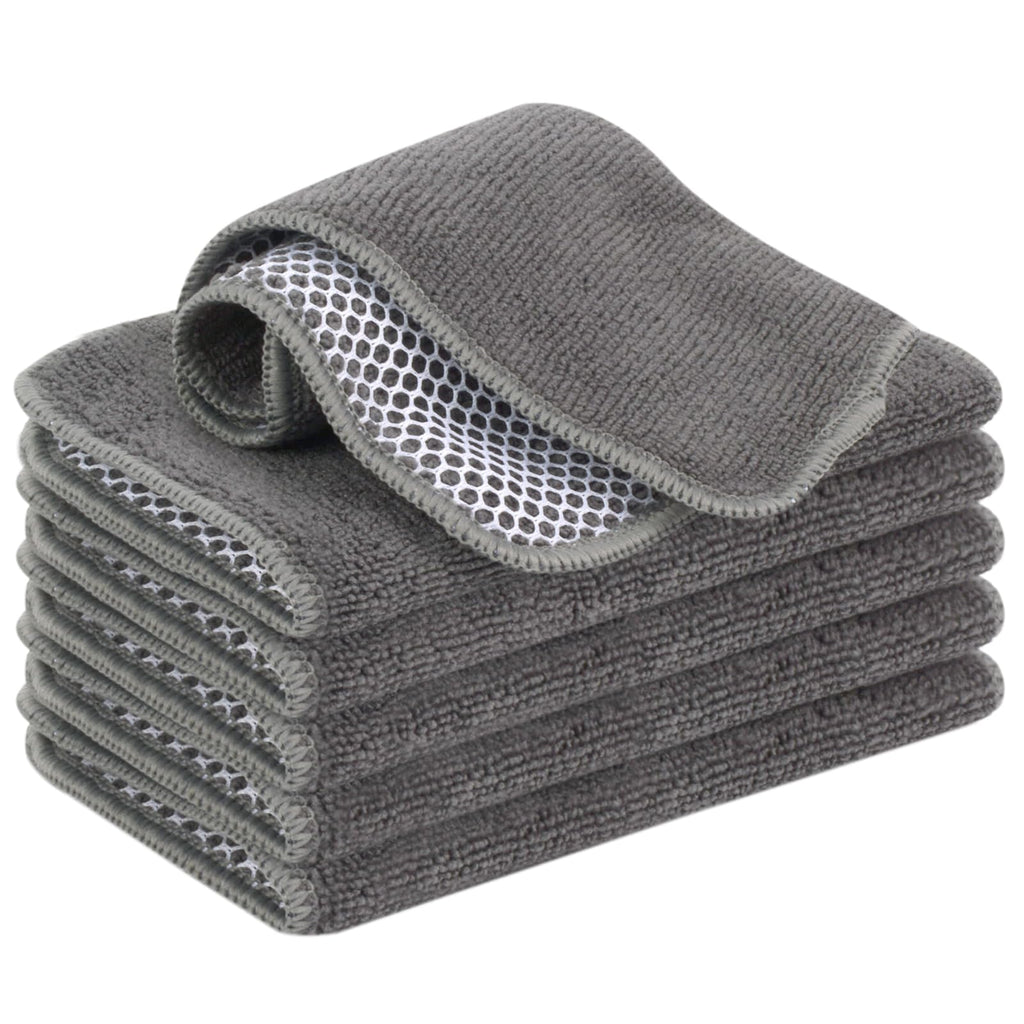 VIVOTE Microfiber Cleaning Cloths Washable Dishcloths with Polyester Mesh Scrubbing Edge Dishcloths, Kitchen Household Wipes Kitchen Dish Cloth,6pcs,20cmx20cm (Grey)
