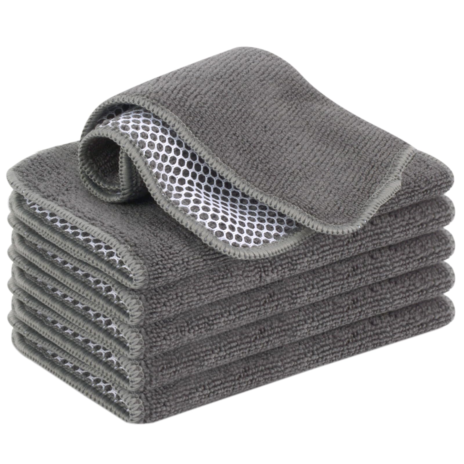 VIVOTE Microfiber Cleaning Cloths Washable Dishcloths with Polyester Mesh Scrubbing Edge Dishcloths, Kitchen Household Wipes Kitchen Dish Cloth,6pcs,20cmx20cm (Grey)