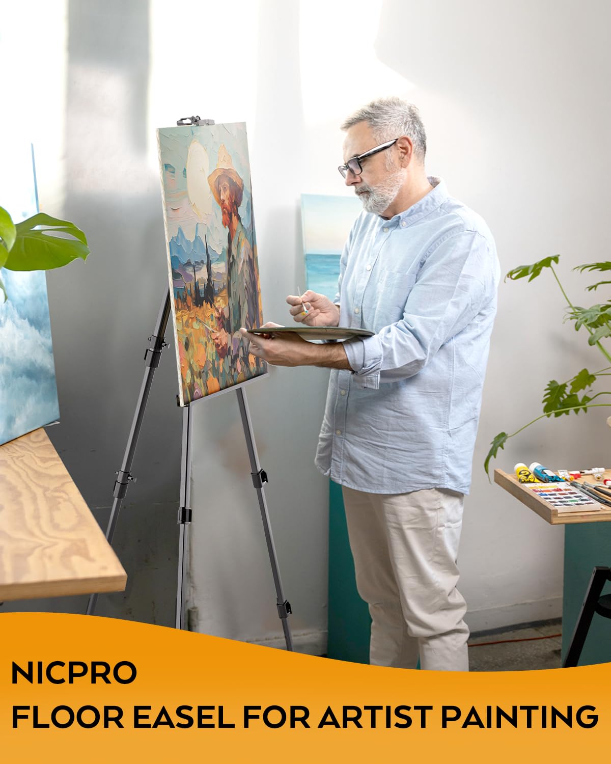 Nicpro Painting Easel for Display, Adjustable Height 17" to 66" Tabletop & Floor Art Easel, Metal Tripod Artist Easels Stand for Painting Canvas, Wedding Signs with Carry Bag - Black