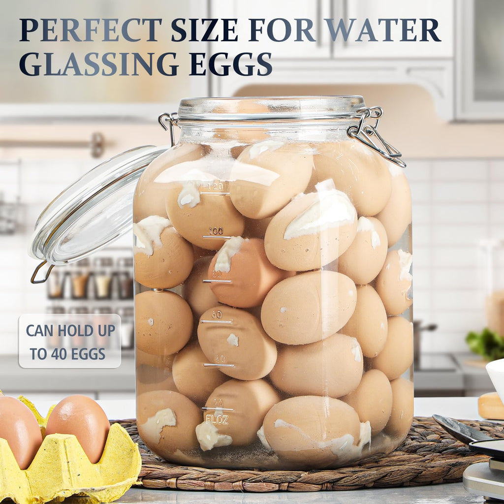 Folinstall Square Super Wide-Mouth Mason Jar with Airtight Lid, 1 Gallon（ 4100 ML） Glass Jar with 2 Measurement Marks, Sturdy Large Glass Tank with Lid For Overnight Oats, Kombucha, Pickle, Kimchi