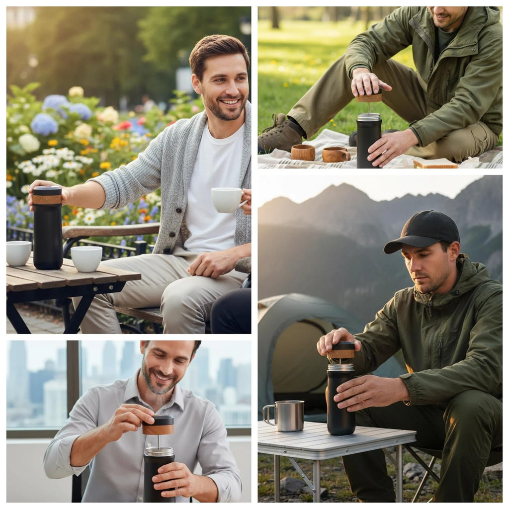 HAILASRE Portable French Press Coffee Maker Travel French Coffee Maker Stainless Steel Coffee Mug 12 oz Double Mesh Filter Great for Camping and Traveling