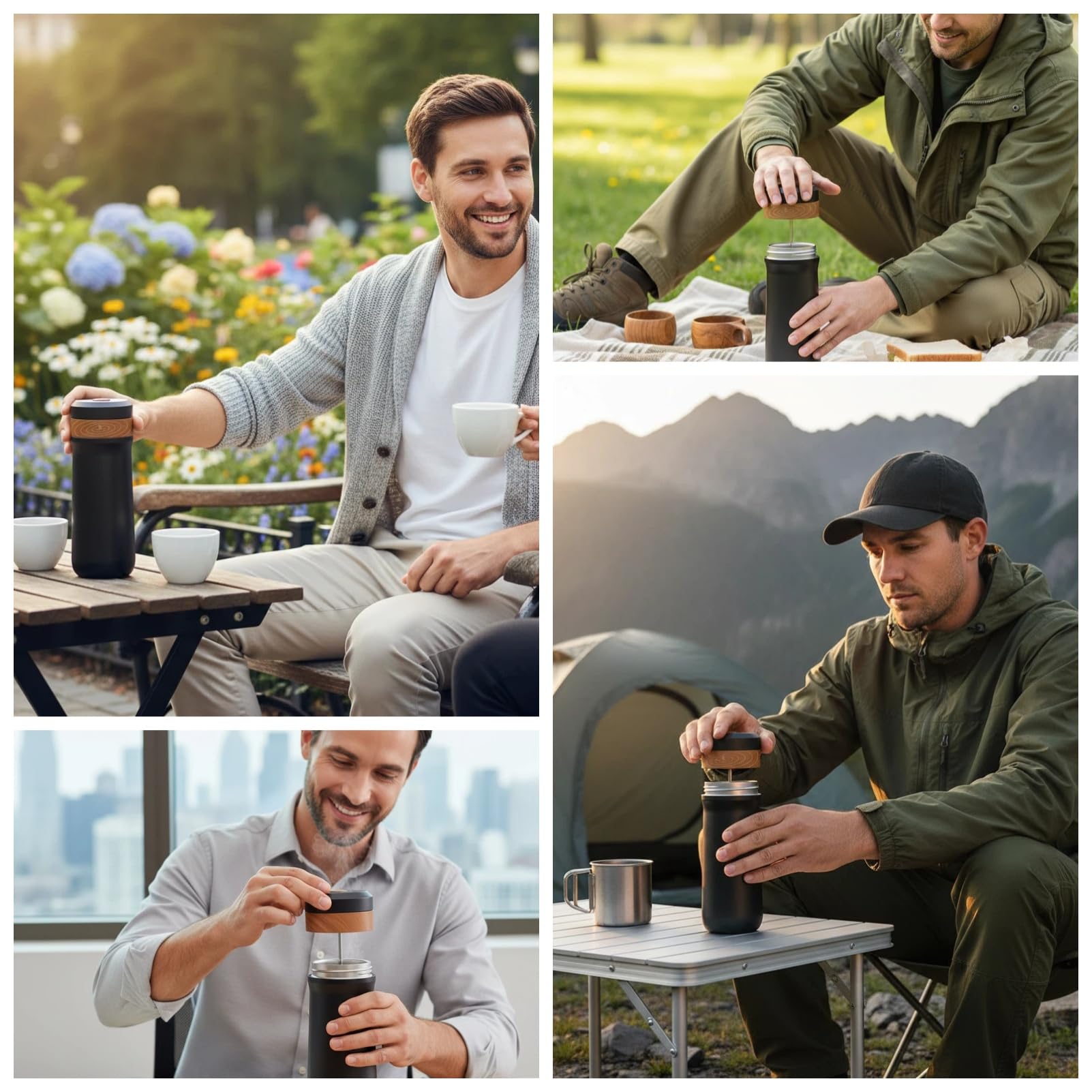 HAILASRE Portable French Press Coffee Maker Travel French Coffee Maker Stainless Steel Coffee Mug 12 oz Double Mesh Filter Great for Camping and Traveling