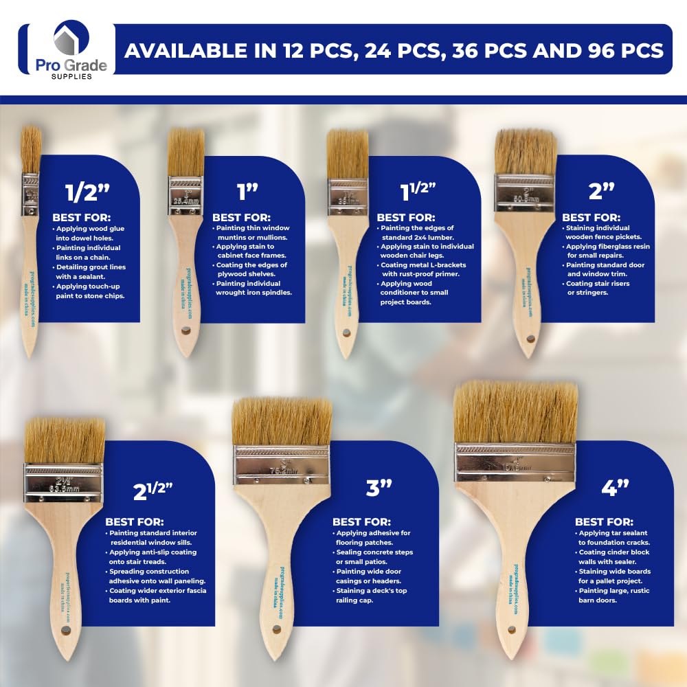 Pro Grade - Chip Paint Brushes - 24 Ea 2 Inch Chip Paint Brush Light Brown