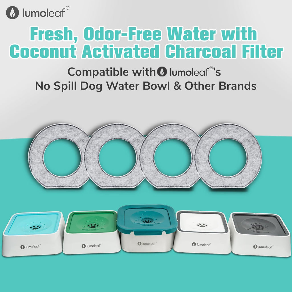 LumoLeaf Replacement Filters for 70oz/2L & 135oz/4L No Spill Dog Water Bowl, Coconut Activated Charcoal Filters for Dog Water Dispenser, Pack of 4