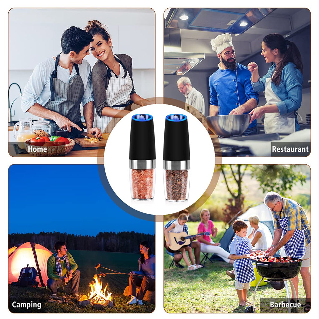Electric Salt and Pepper Grinder Set: for Gravity Automatic Pepper Grinder, Battery Operated Pepper Mill with Ceramic Grind Adjustable Coarseness Electric Salt Grinder refillable Pepper Shaker 2 Pack