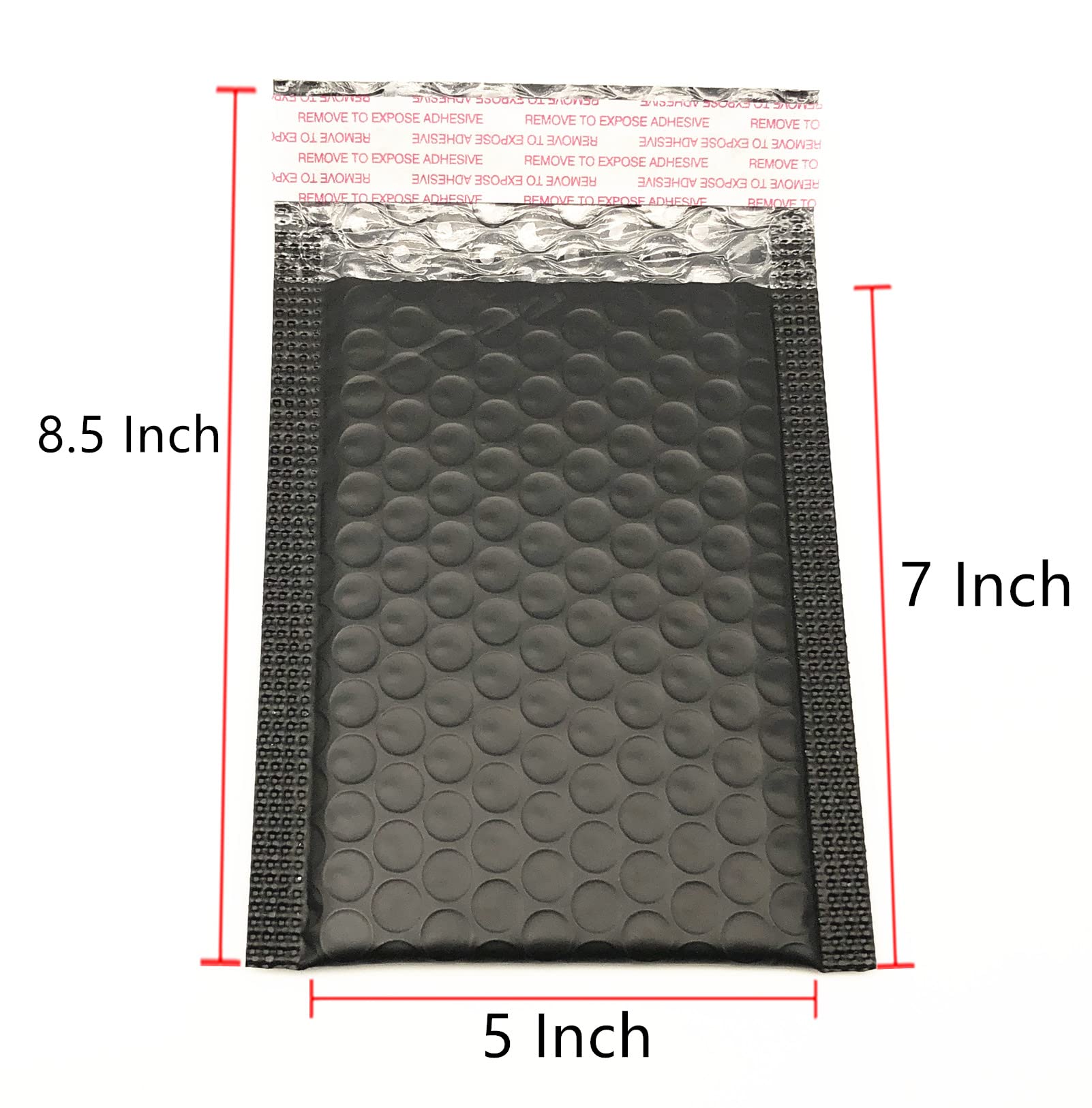 5x7 Inch Black Poly Bubble Mailers Small Padded Envelopes Self-Sealing Shipping Bags 100 Pack