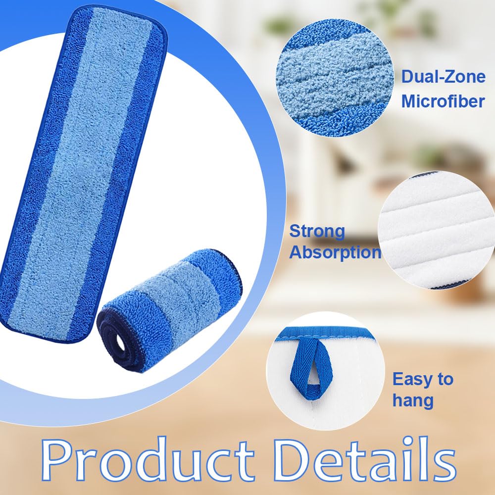 6 Pack Mop Pads Refills for Bona Family of Mops, 2 Microfiber Cleaning Pad, 2 Deep Clean Microfiber Pad, 2 Dust Clean Pads