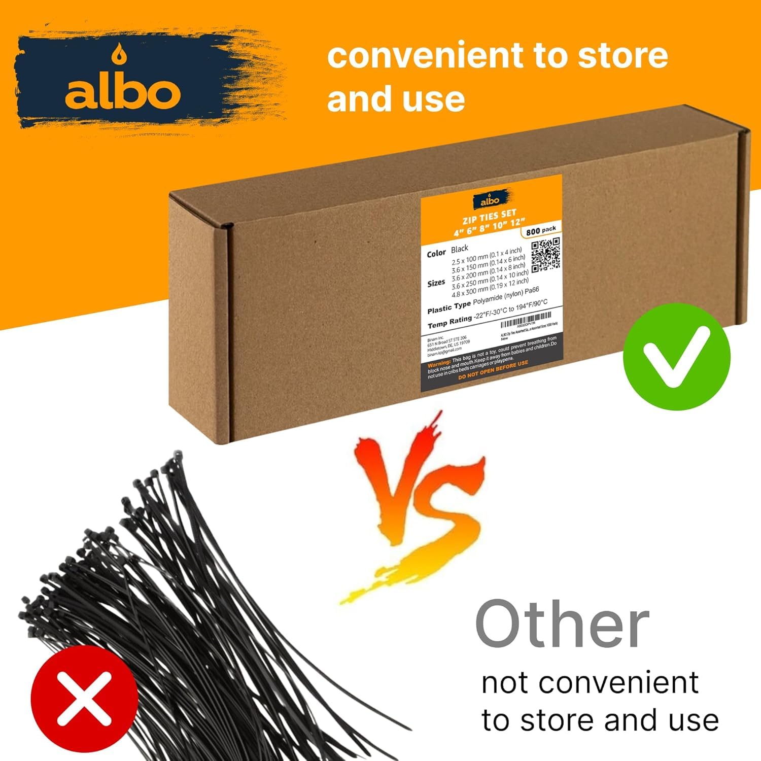 ALBO Black Zip Ties Assorted Sizes 800 Pack 4+6+8+10+12 Inch Plastic Black Cable Ties Wire Tie UV Resistant Nylon Tie Wraps Assorted Sizes
