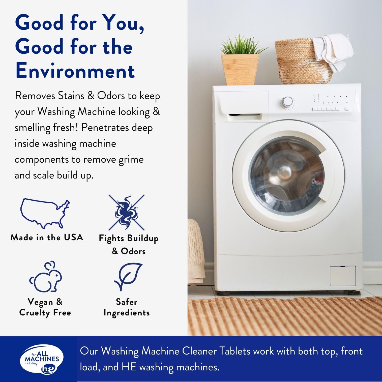 THE CLEAN PEOPLE Washing Machine Cleaner - Washer Machine Cleaner Tablets for Removing Odor, Grime & Scale Buildup - Front Load and Top Load Laundry Machine Cleaner - 10 Count