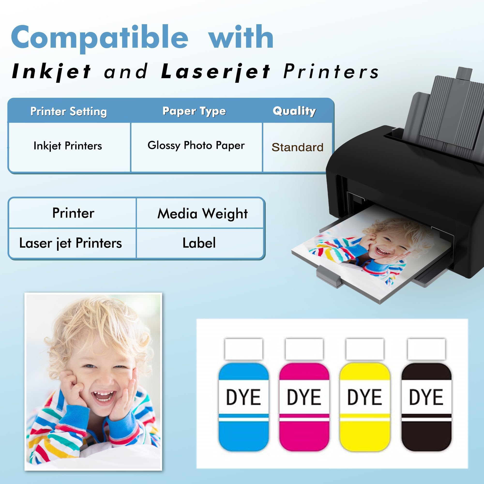 Koala Semi-Gloss Inkjet Photo Paper 8.5X11 Inches 100 Sheets Compatible with Inkjet Printer Use DYE Ink 48LB