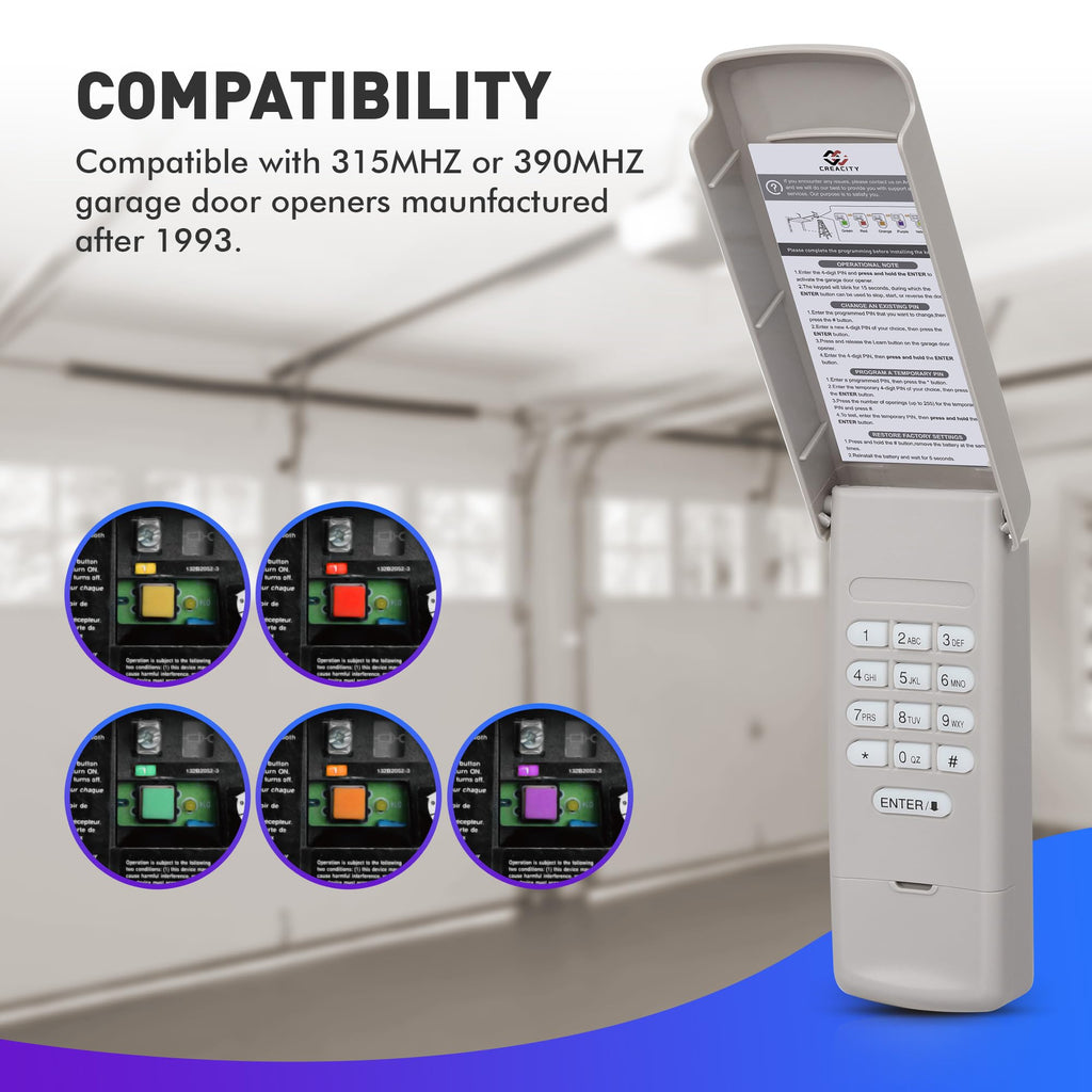 Universal Garage Door Opener Keypad, Compatible with Chamberlain LiftMaster Craftsman Garage Door Openers Since 1993, Wireless Keypad Keyless Entry, Security Garage Keypad, 315/390 MHz