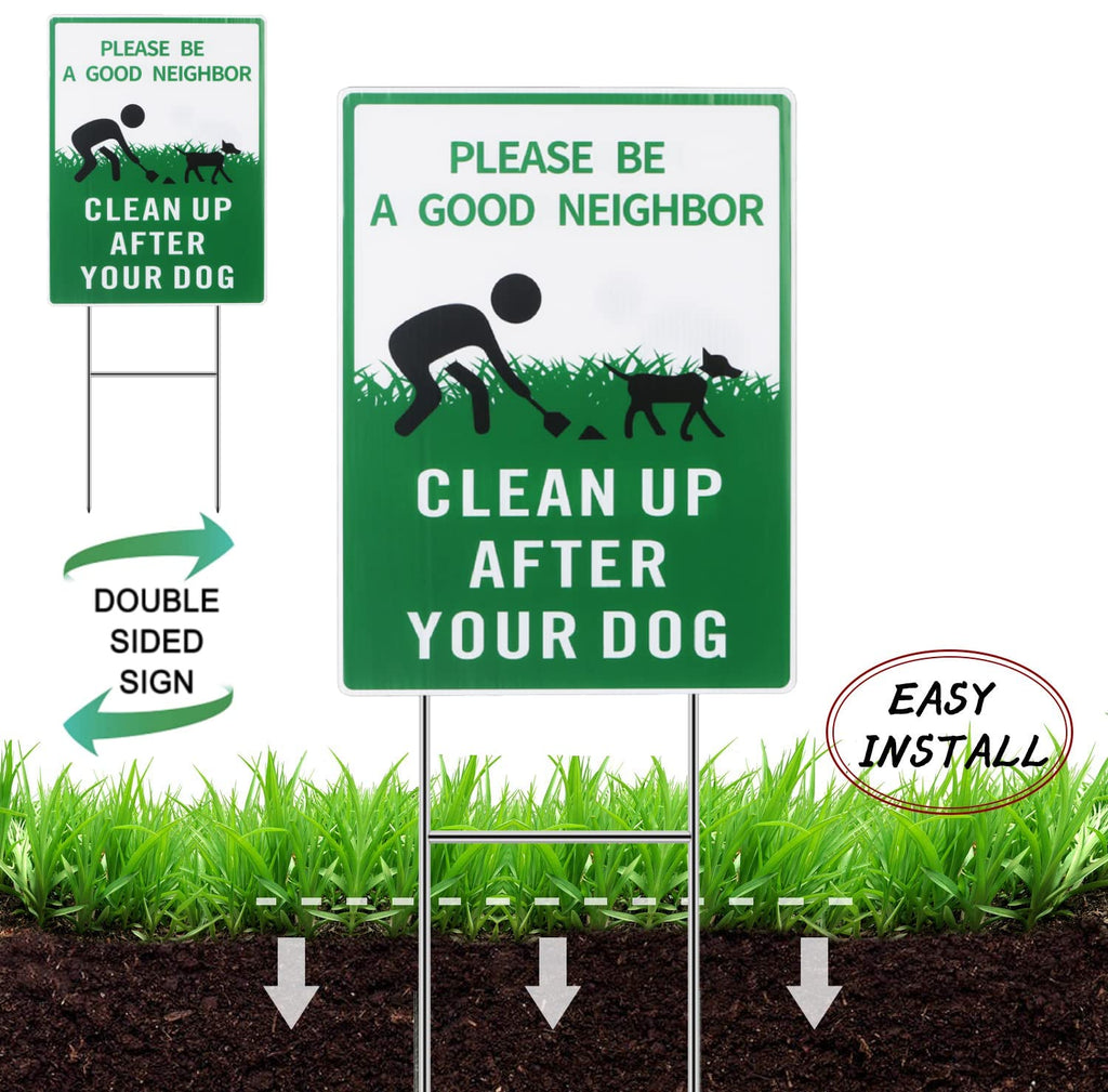 Eyoloty Please Clean Up After Your Dog Sign,13"x10" Please Be a Good Neighbor Sign with Metal Stake,No Dog Poop Signs for Yard,Double Sided UV Printed,Dog Poop Lawn Signs,Weather Resistant (3 Pack)