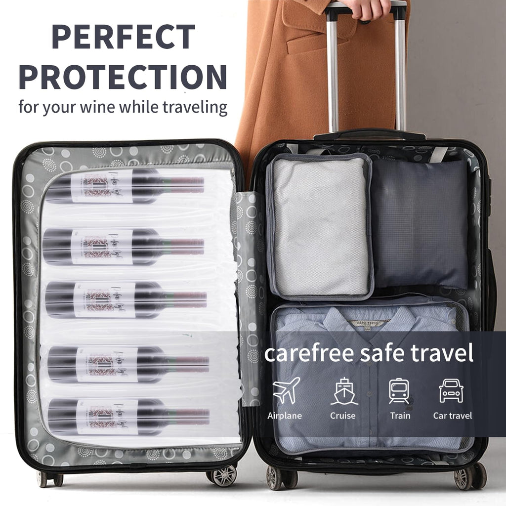 Kivsty Wine Bottle Travel Protector Bags, 30 Pack Inflatable Air Column Cushion Bubble Wrap, Bottle Packaging Sleeves with Reusable Pump for Wine Shipping Transport Airplane Luggage - 35 x 8.5cm