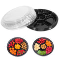 mwellewm 10 Pcs Round Plastic Appetizer Tray with Lid,Divided Serving Tray, Disposable Food Storage Trays Containers, Plastic Tray Storage,Fruit Platter Vegetable Trays for Party and Buffet 10.4 Inch