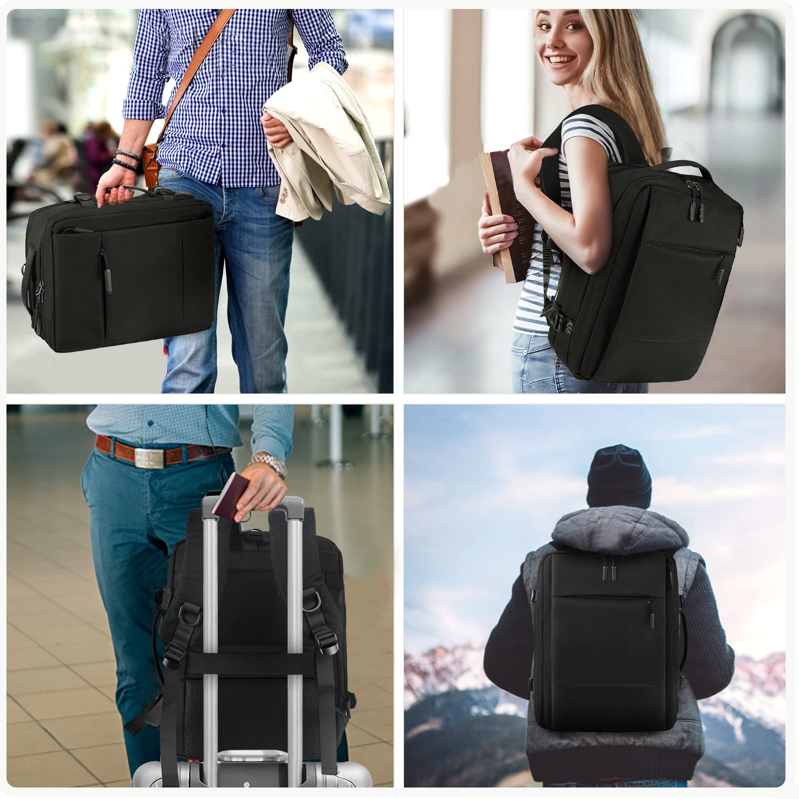 Travel Backpack 15.6 inch Flight Approved Carry On Luggage Backpack Expandable Laptop Backpack for Men Women Business Overnight Weekender College Backpack with USB Charging Port, Black