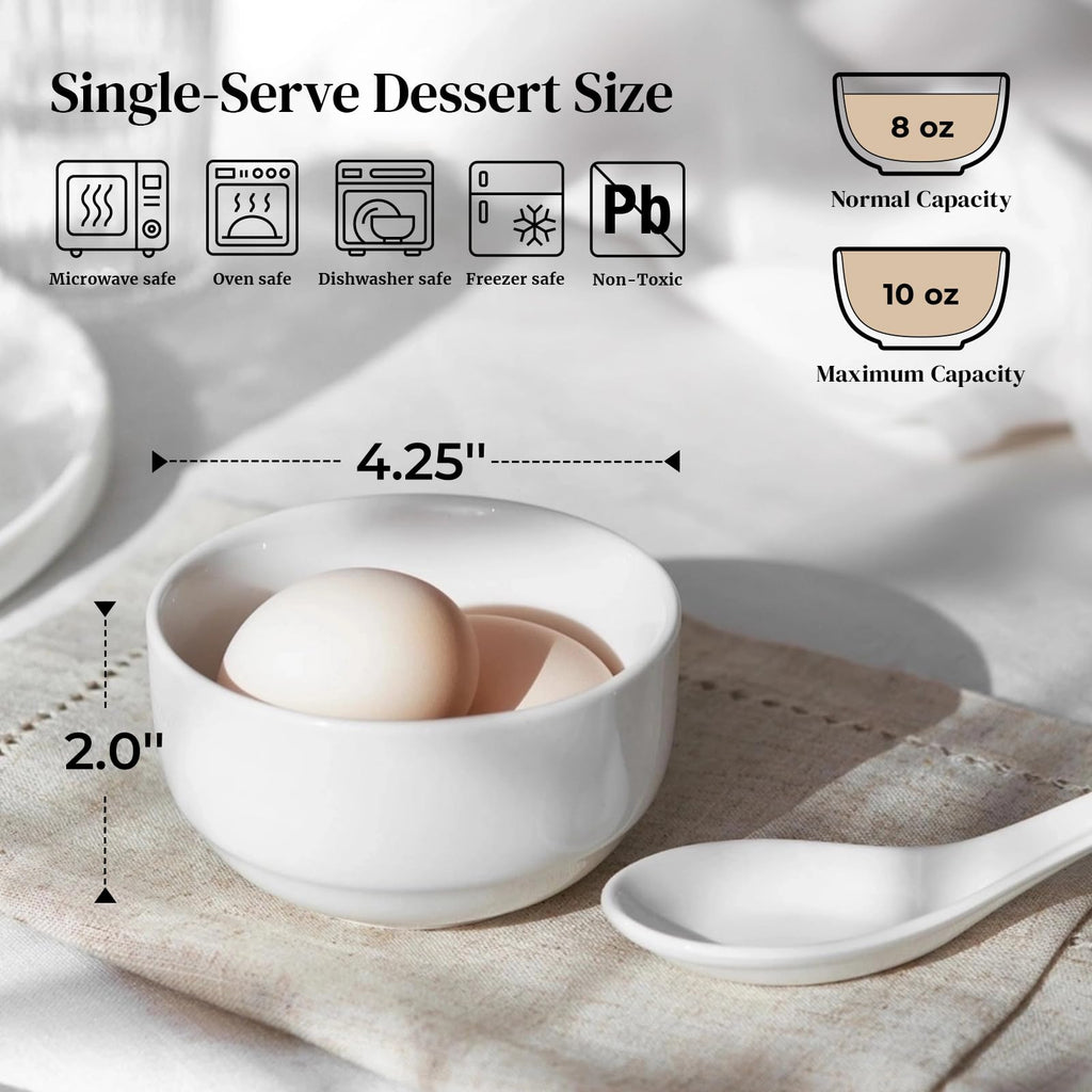DOWAN 10 OZ Ice Cream Bowls - 4.25" Ceramic Dessert Bowls Set of 6 - Porcelain Small Bowls for Side Dishes, Ice Cream, Oatmeal, Fruit, Portion Control - Dishwasher Microwave Safe