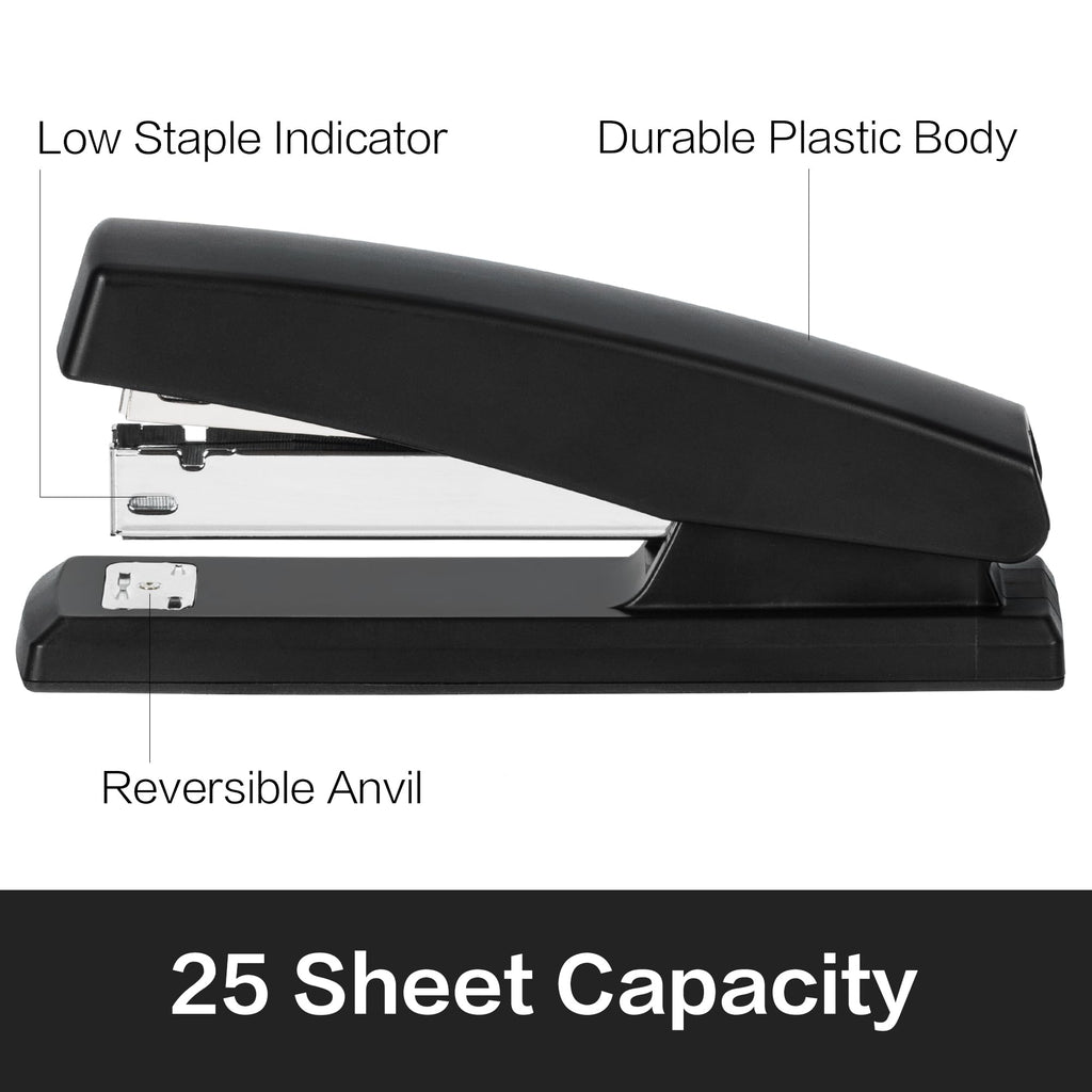 Deli Stapler, Desktop Stapler, 2 Pack, 25 Sheet Capacity, Includes 2000 Staples and 2 Staple Removers, 2 Pack,Black