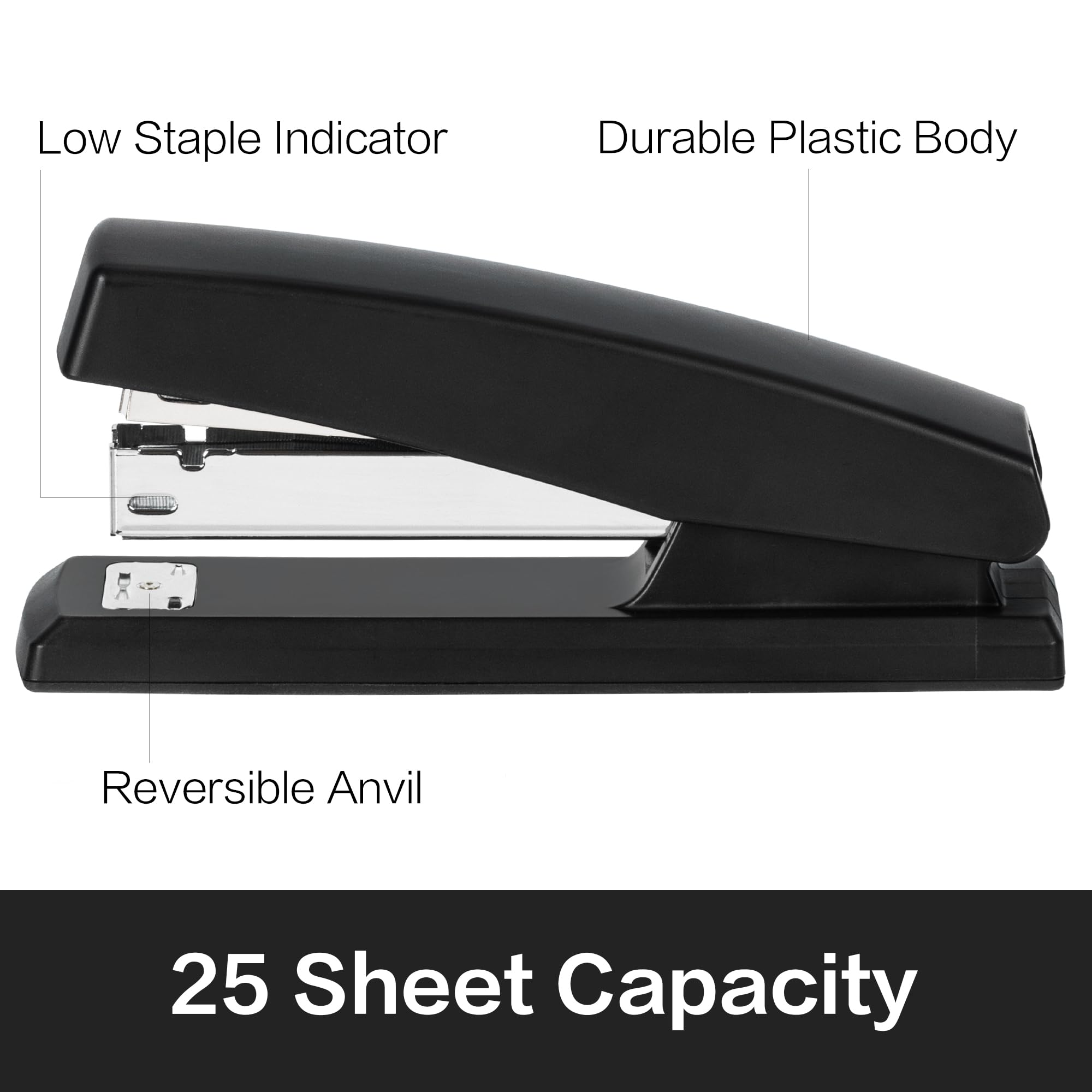 Deli Stapler, Desktop Stapler, 2 Pack, 25 Sheet Capacity, Includes 2000 Staples and 2 Staple Removers, 2 Pack,Black