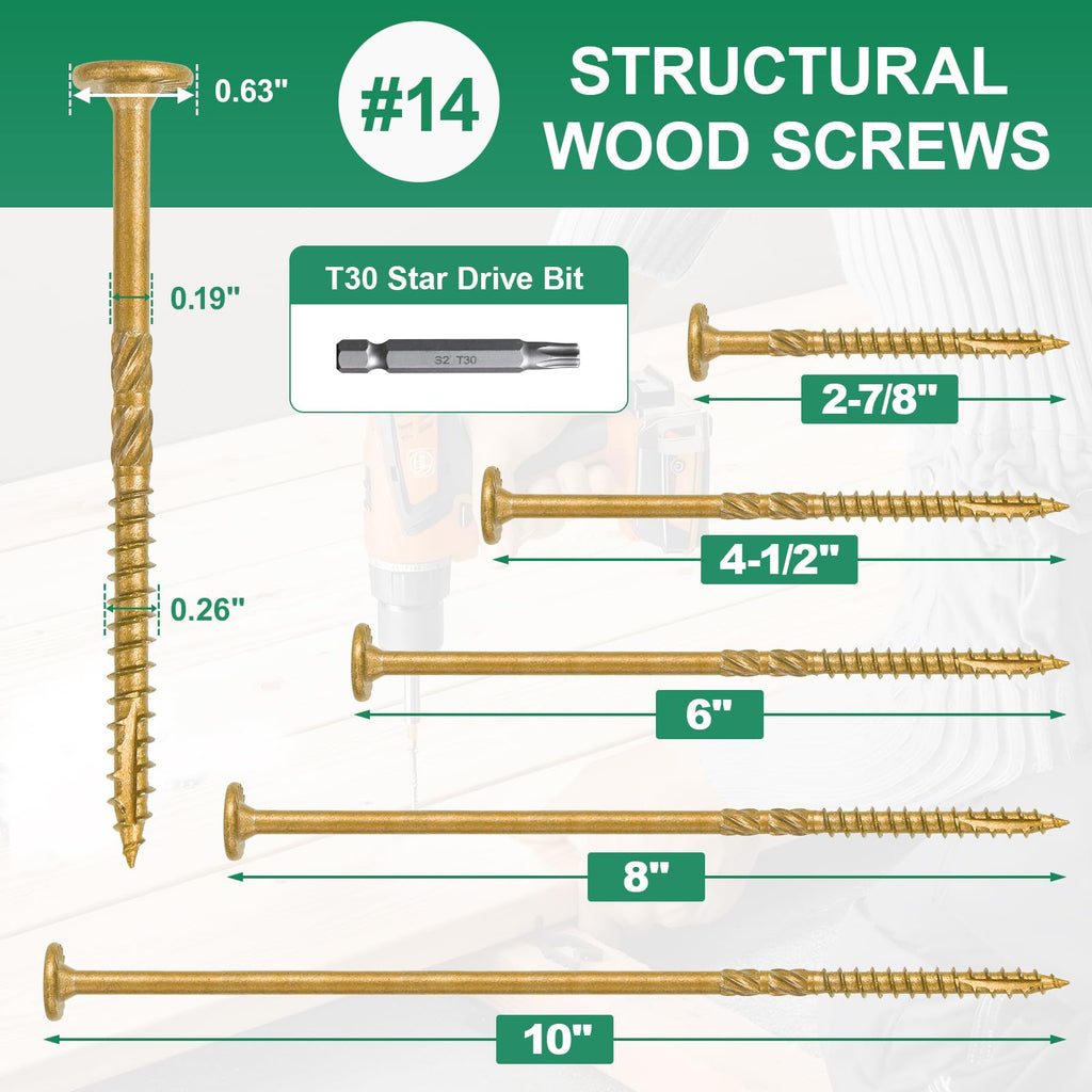 FMhotu 2-7/8 Inch Heavy-Duty Outdoor Wood Screws Assortment Fastener Kit, 50Pcs Star Drive Deck Screws, Rust Resistant Timber Screws for Timber/Log/Landscaping Wood (#14 x 2-7/8" Tan)