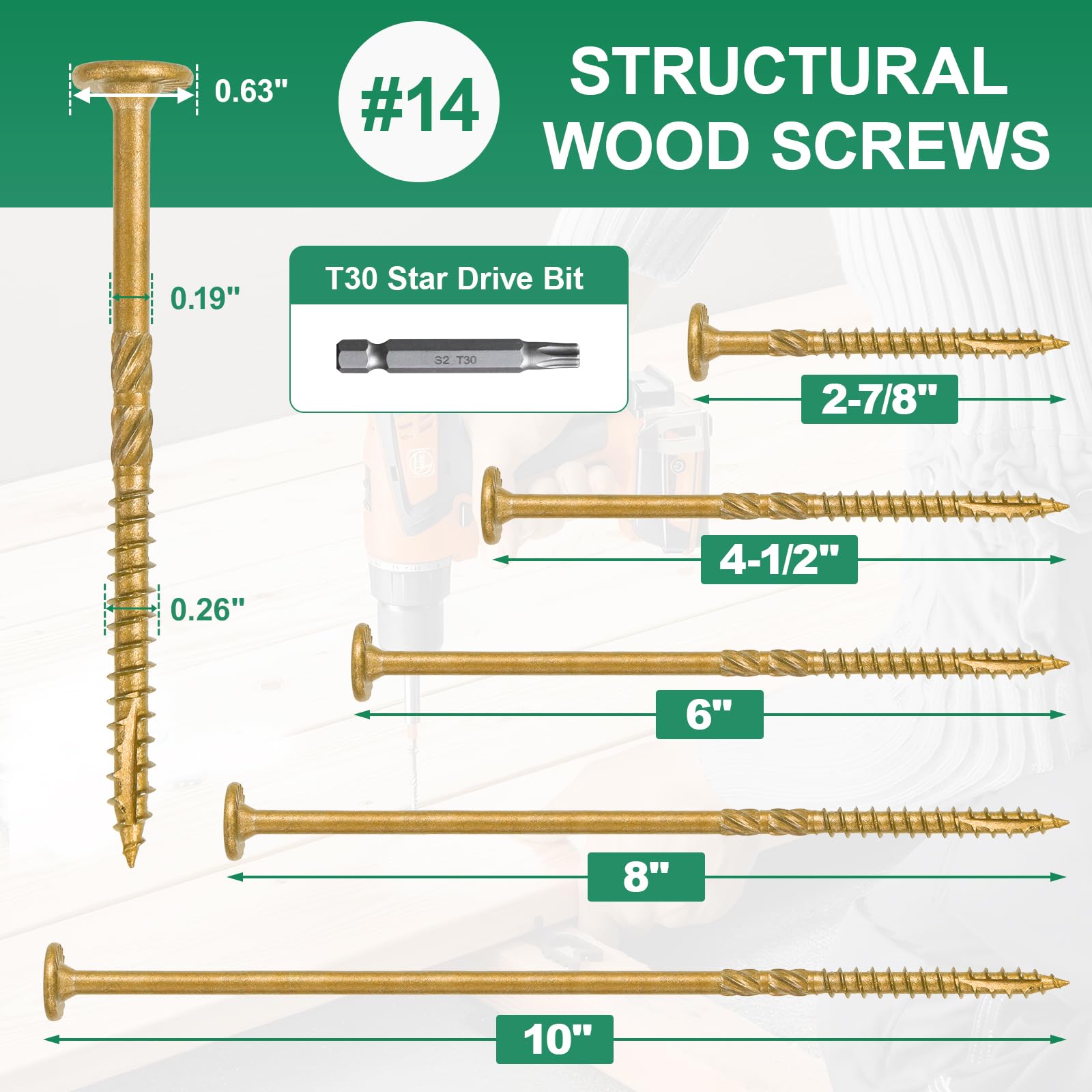 FMhotu 2-7/8 Inch Heavy-Duty Outdoor Wood Screws Assortment Fastener Kit, 50Pcs Star Drive Deck Screws, Rust Resistant Timber Screws for Timber/Log/Landscaping Wood (#14 x 2-7/8" Tan)