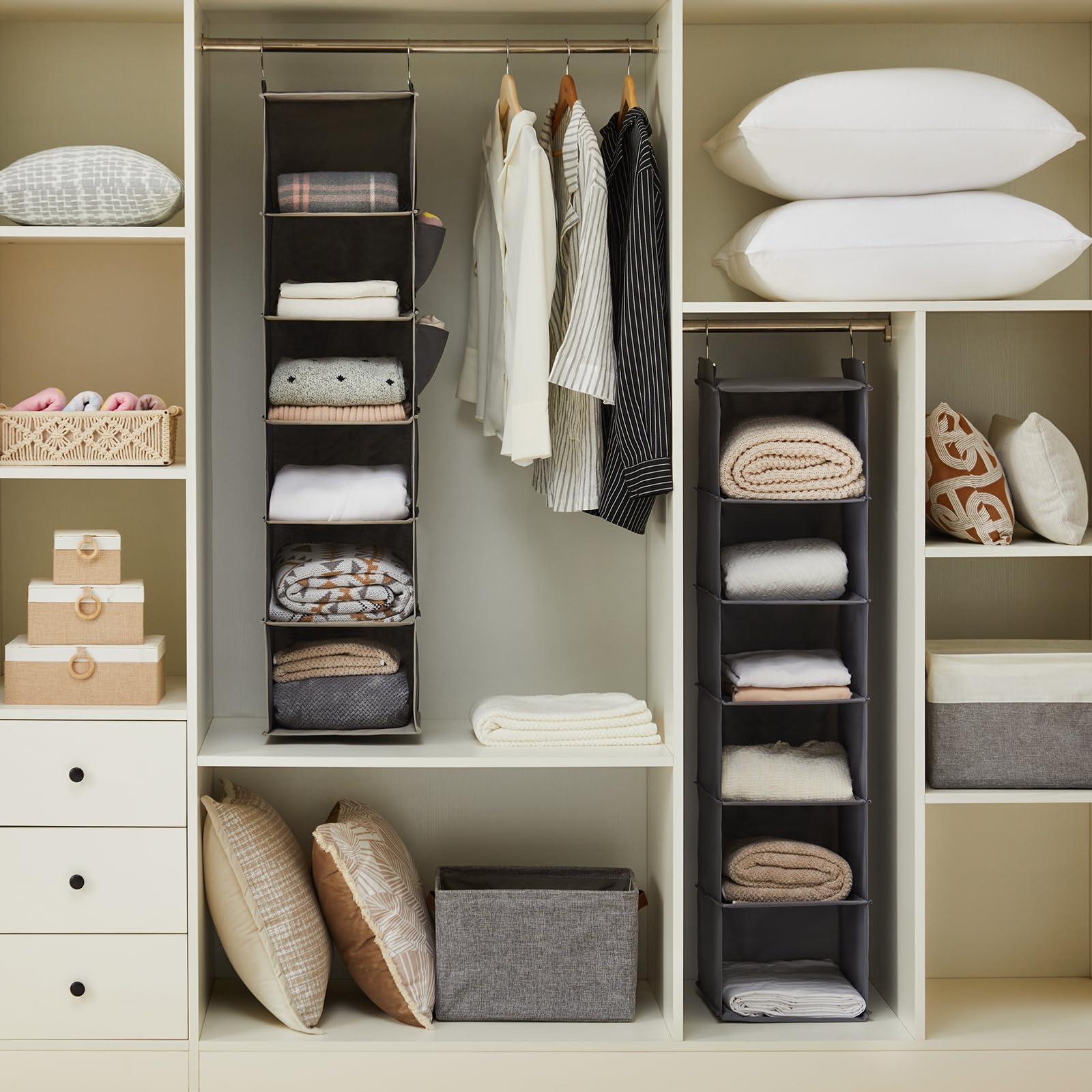 YOUDENOVA Hanging Closet Organizers and Storage, 6-Shelf Closet Hanging Storage Shelves, Grey