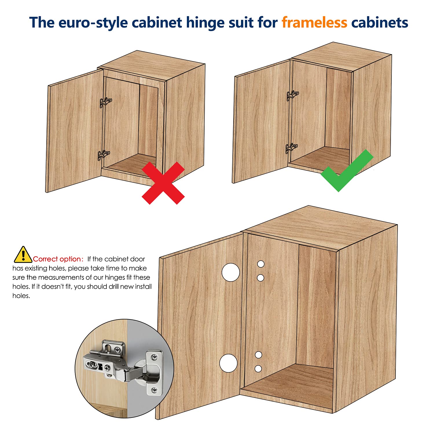 Ravinte 10 Pack 5 Pairs European Kitchen Cabinet Hinges Soft Close Full Overlay Cabinet Door Hinges Heavy-Duty Frameless Adjustable Concealed Cabinet Cup Hinge