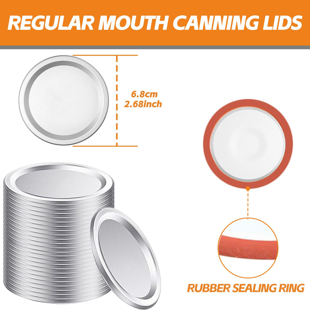 Mason Jar Lids, 120 PCS Regular Mouth Canning Lids, 70MM Airtight Leak Proof Vacuum Seal Lids with Seals Ring for Ball, Kerr Jars, Silver