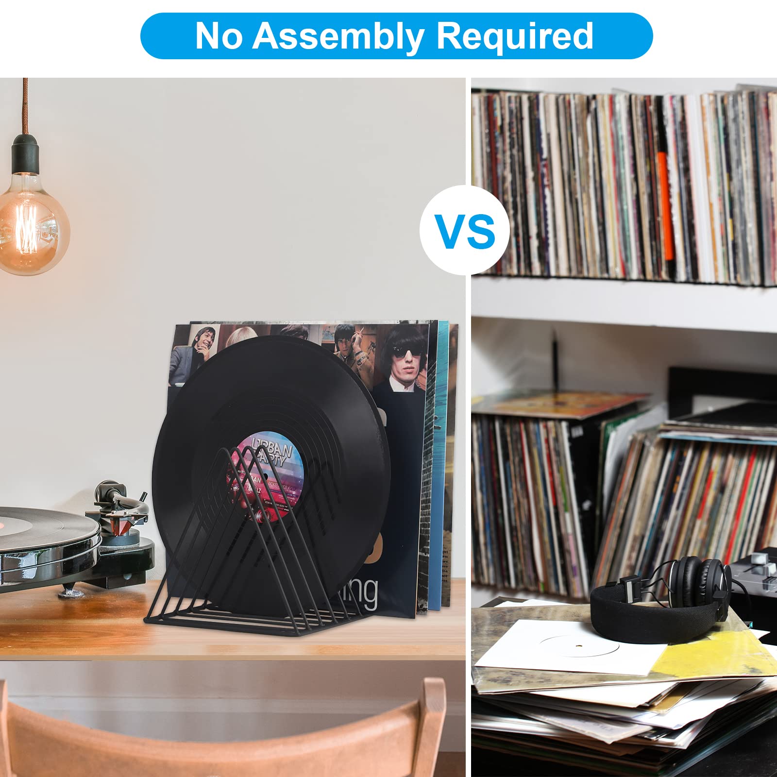 EASEPRES Vinyl Record Holder Storage, Black Metal Magazine Book Album Display Rack, Stylish Triangle Desktop File Sorter Organizer for Home Office